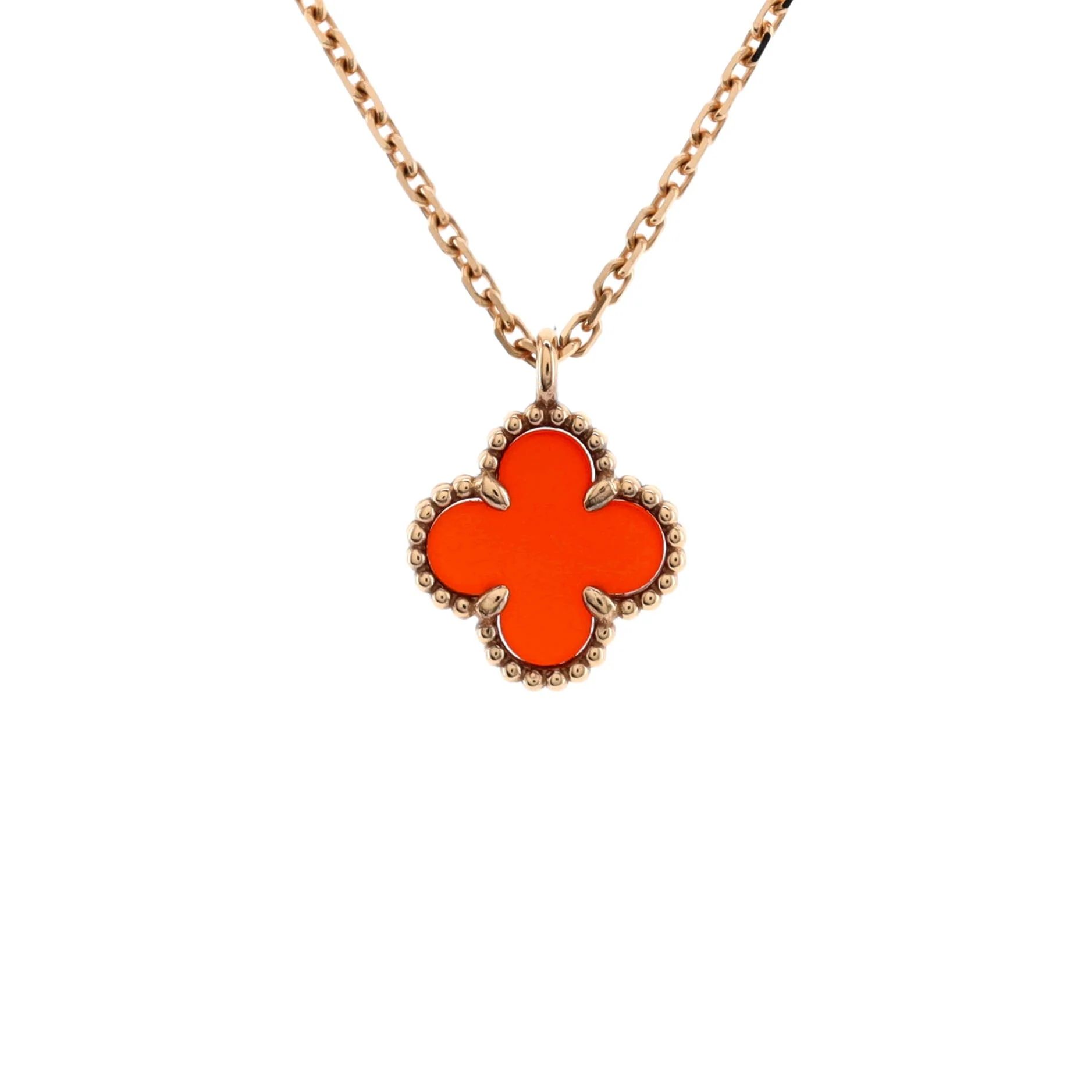 Sweet Alhambra Pendant Necklace 18K Rose Gold and Carnelian