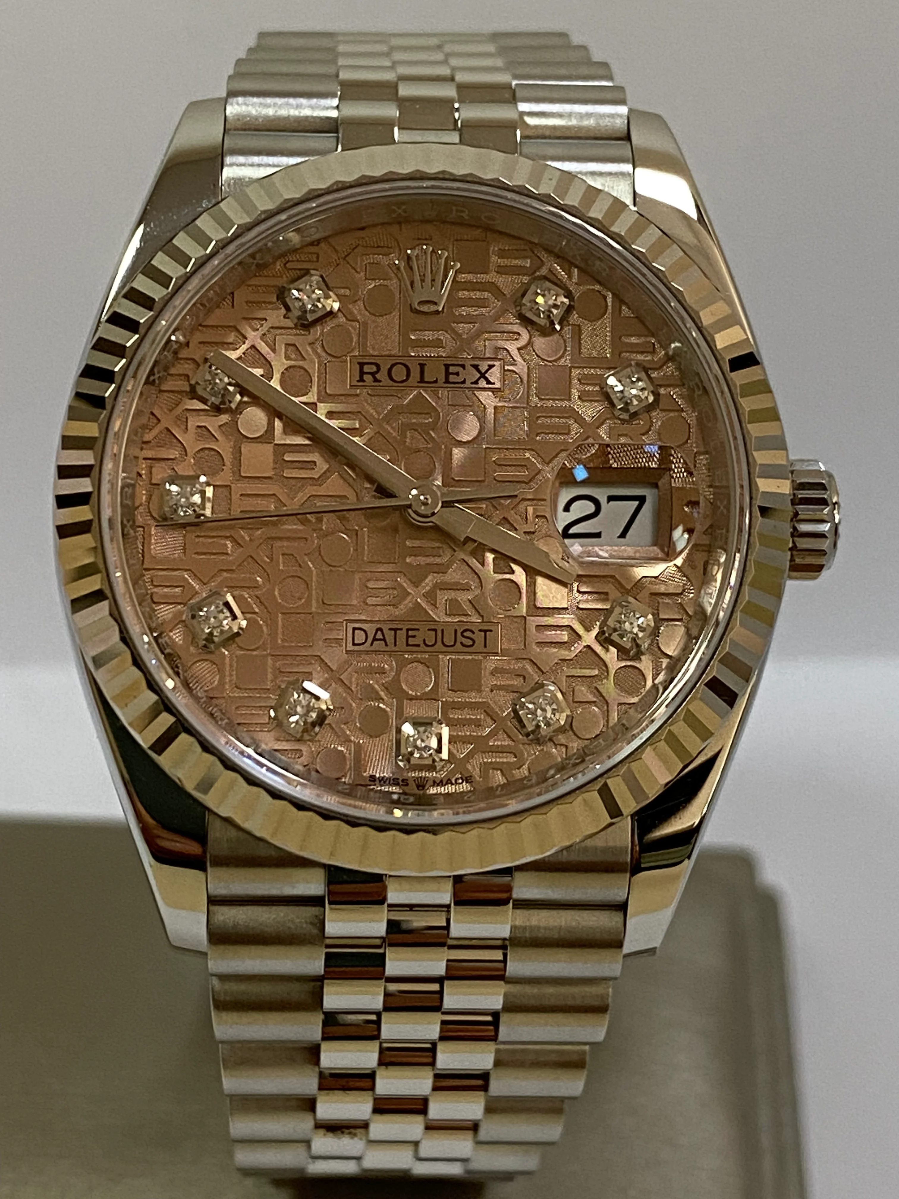 Rolex Steel Datejust 36 - 2023 - Fluted Bezel - Pink Anniversary Diamond Dial - Jubilee Bracelet - 126234