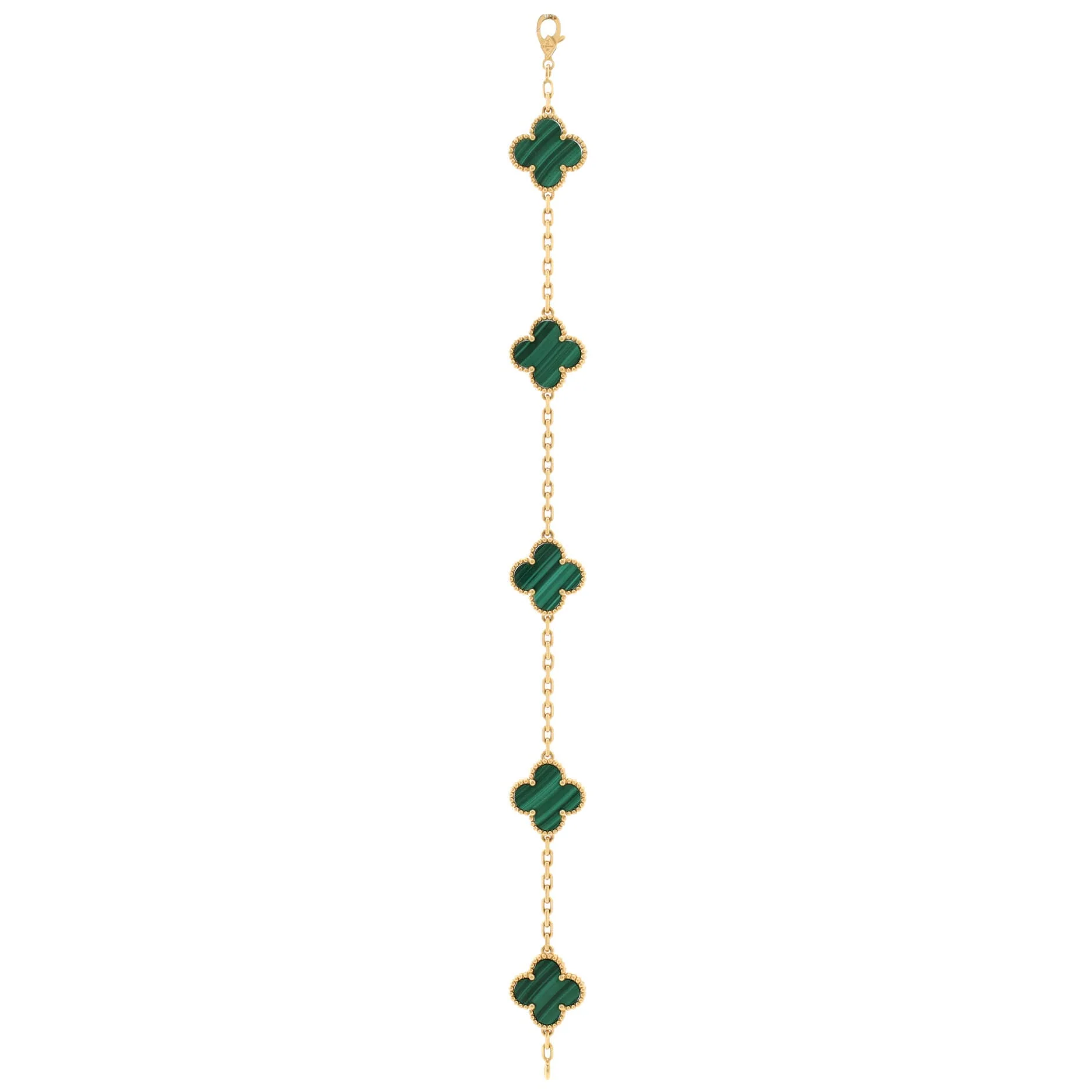 Vintage Alhambra 5 Motifs Bracelet 18K Yellow Gold and Malachite