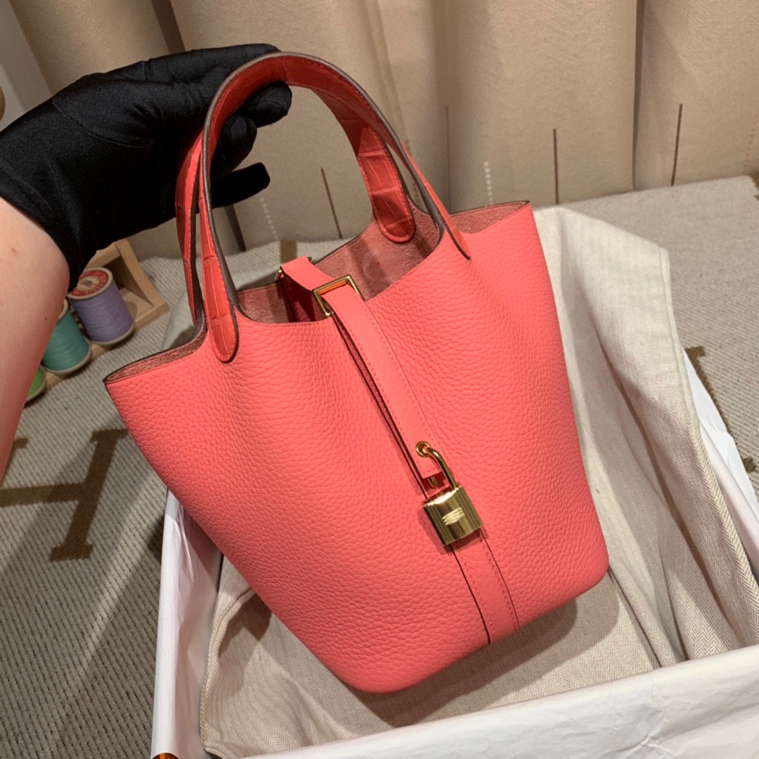 Hermes Picotin Basket with Touch Crocodile Handle