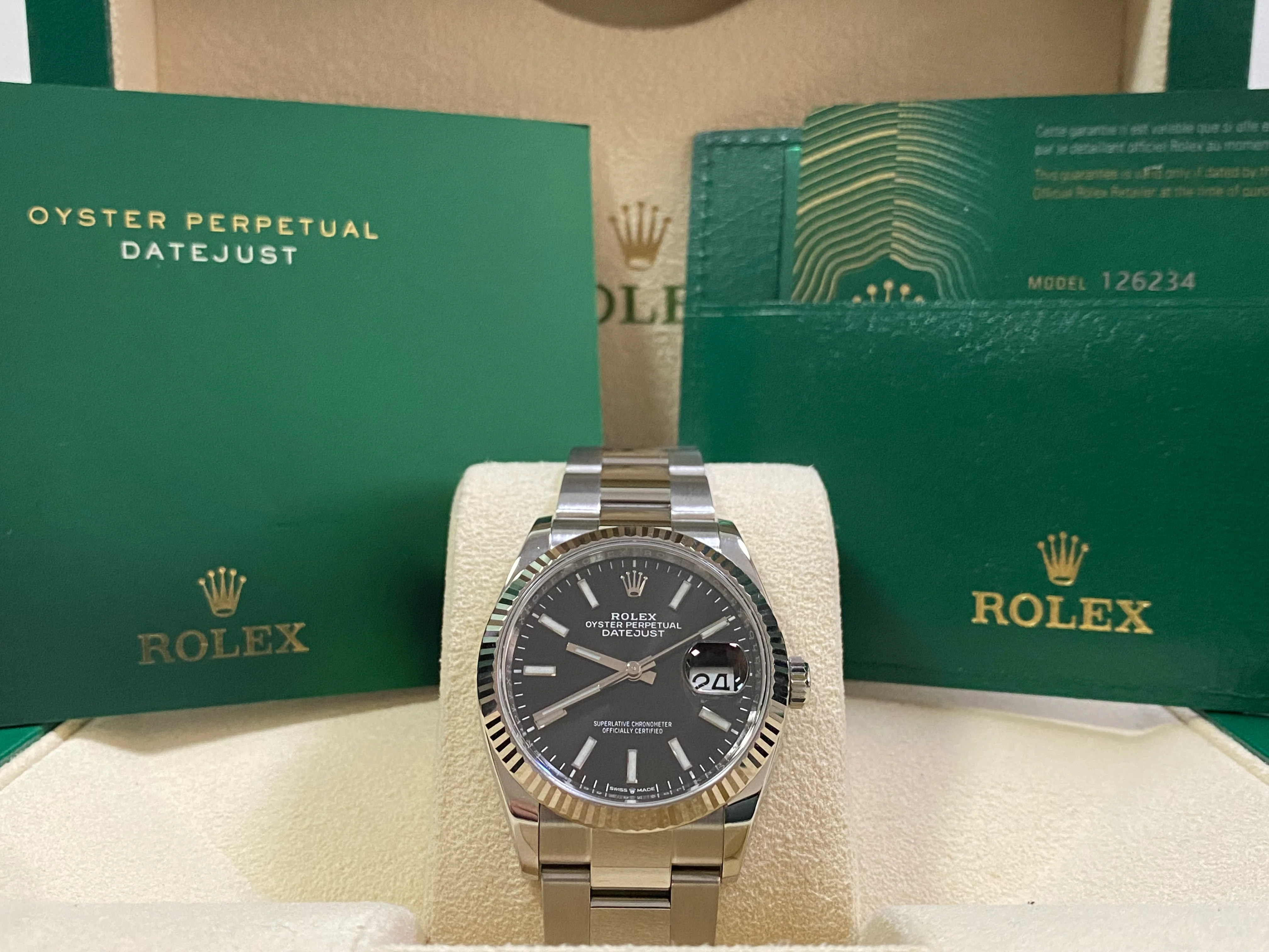 Rolex Steel Datejust 36 - 2023 - Fluted Bezel - Black Index Dial - Oyster Bracelet - 126234