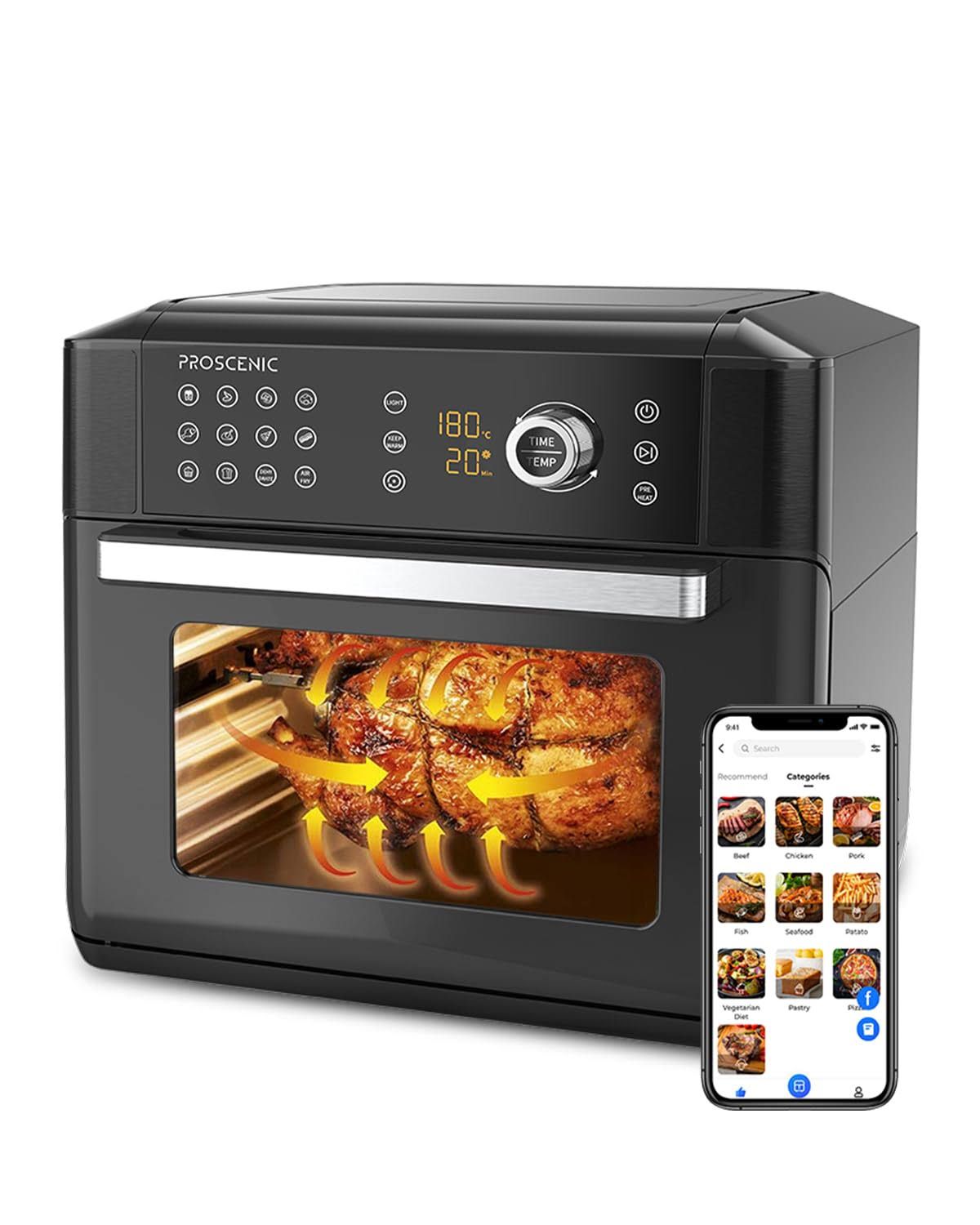Proscenic T31 Friggitrice ad aria 15L, Forno Air Controllo Display Touch App Alexa, Ricette ITALINE online Funzioni timer/preriscaldamento/programmi/s