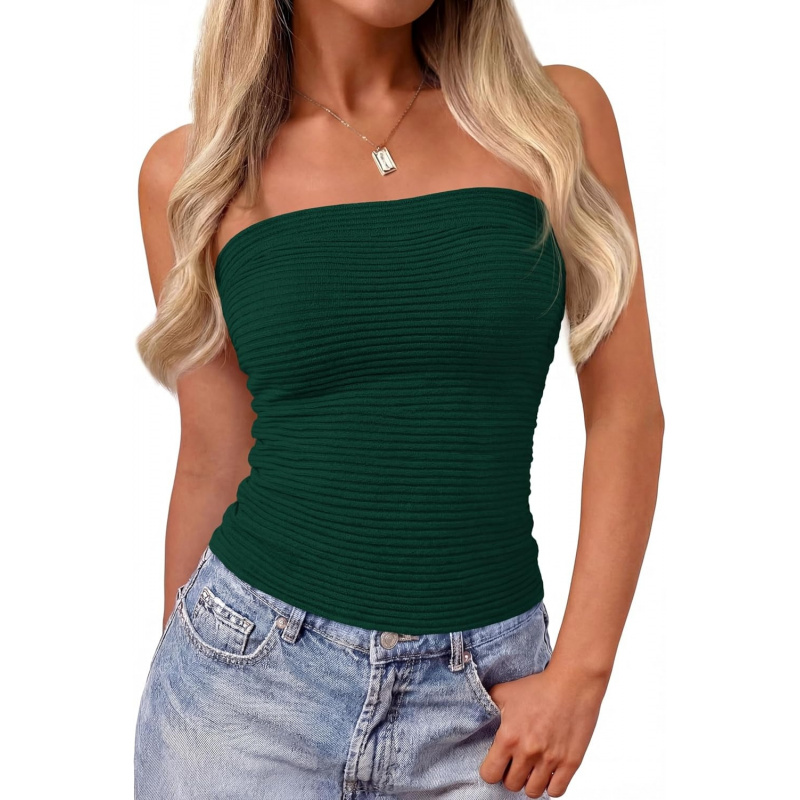 AURETOP Women's Strapless Tube Top Y2K Ribbed Knit