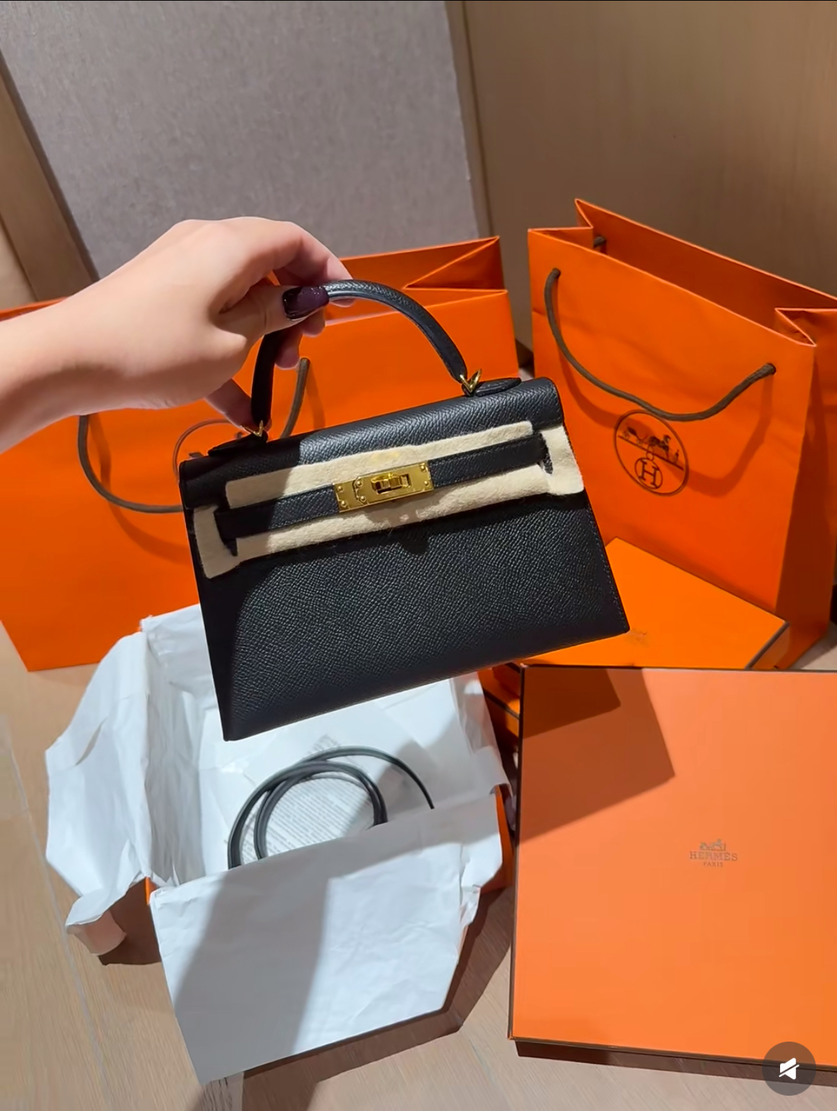 Hermès Kelly Mini 2 Black Gold Buckle Epsom Custom