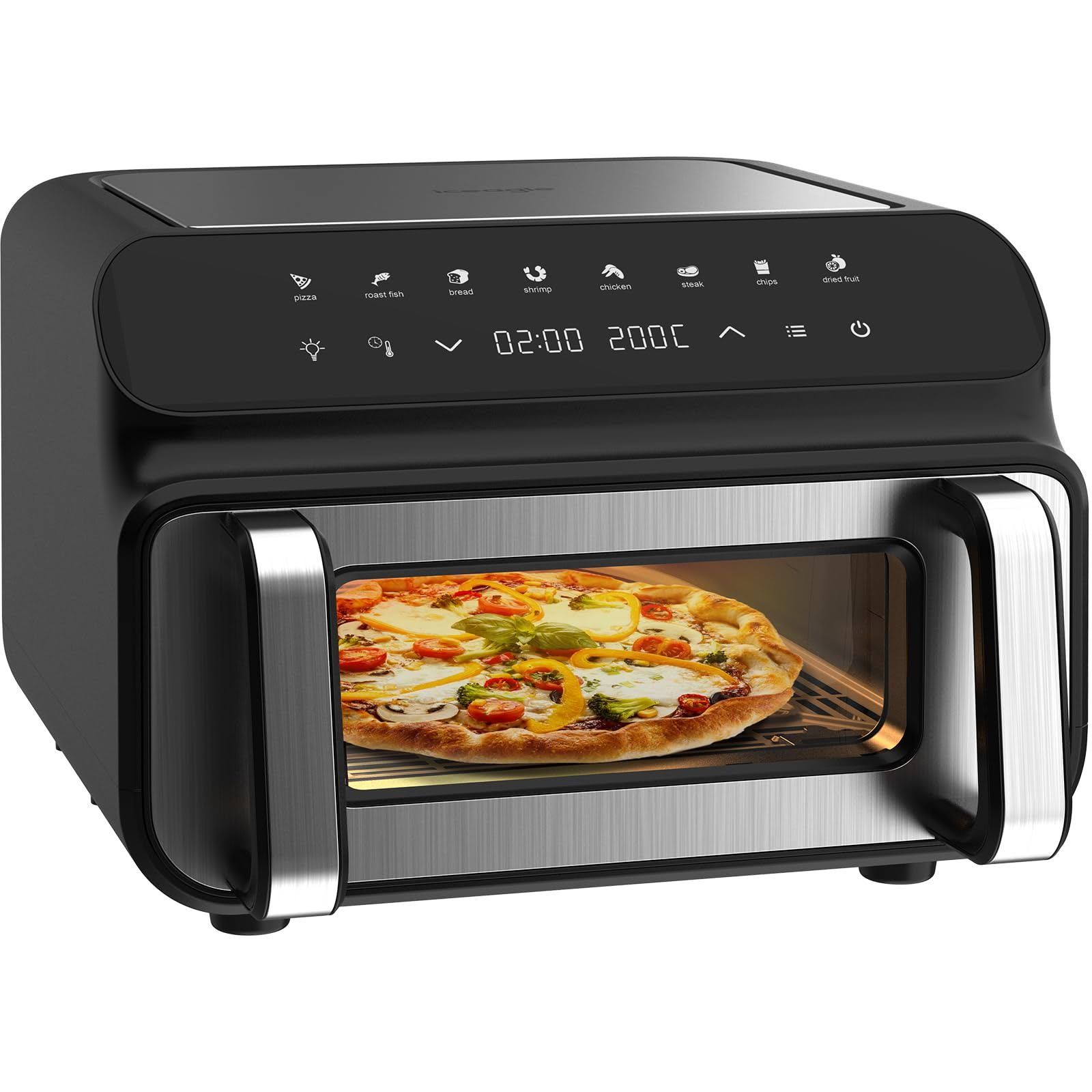 iceagle Griglia e Friggitrice ad Aria 10 Litri – 2000W Friggitrice Aria XXL Doppia resistenza In Su e Giù | Air Fryer con display digitale, 8