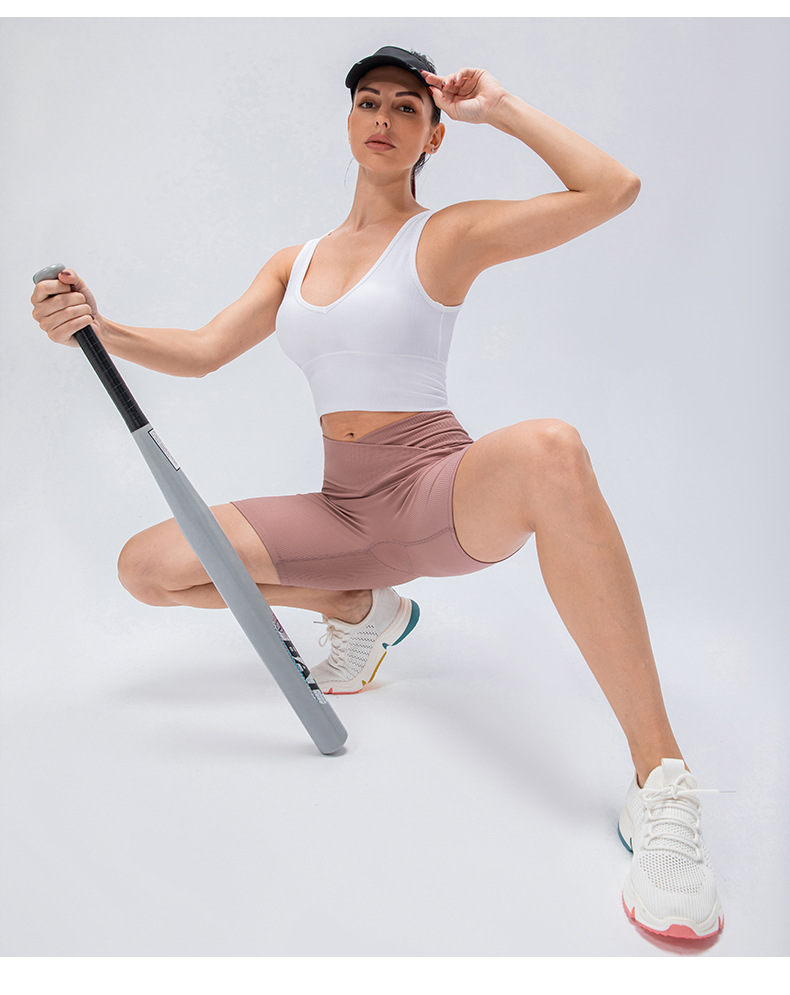 New Women's Yoga Shorts Cross Waist Tight Fit Fitness Pants with Pockets High Waist Hip Lift Running Sports Shorts