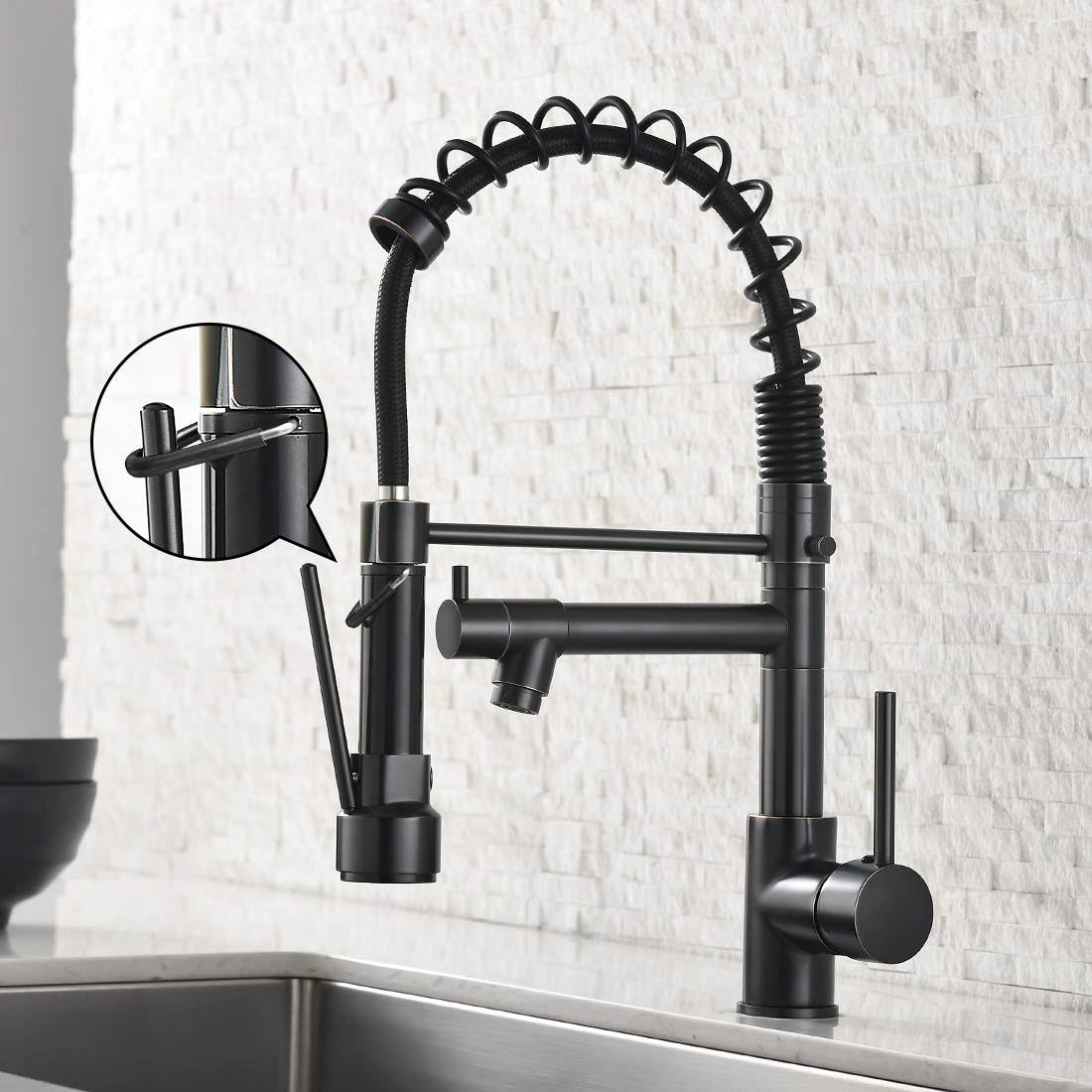 Aimadi Spring Commercial Kitchen Sink Faucet,Modern Single Handle Oil Rubbed Bronze Kitchen Faucets with Pull Down Sprayer
