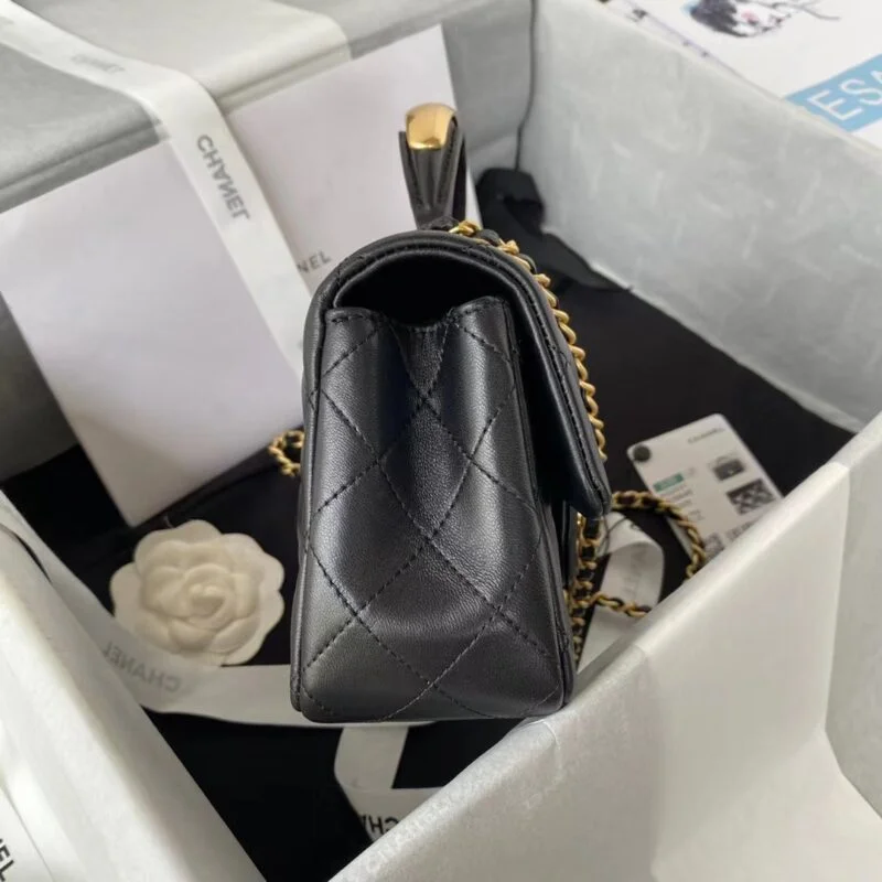 Chanel Lambskin Mini Flap Bag With Top Handle Black As2431