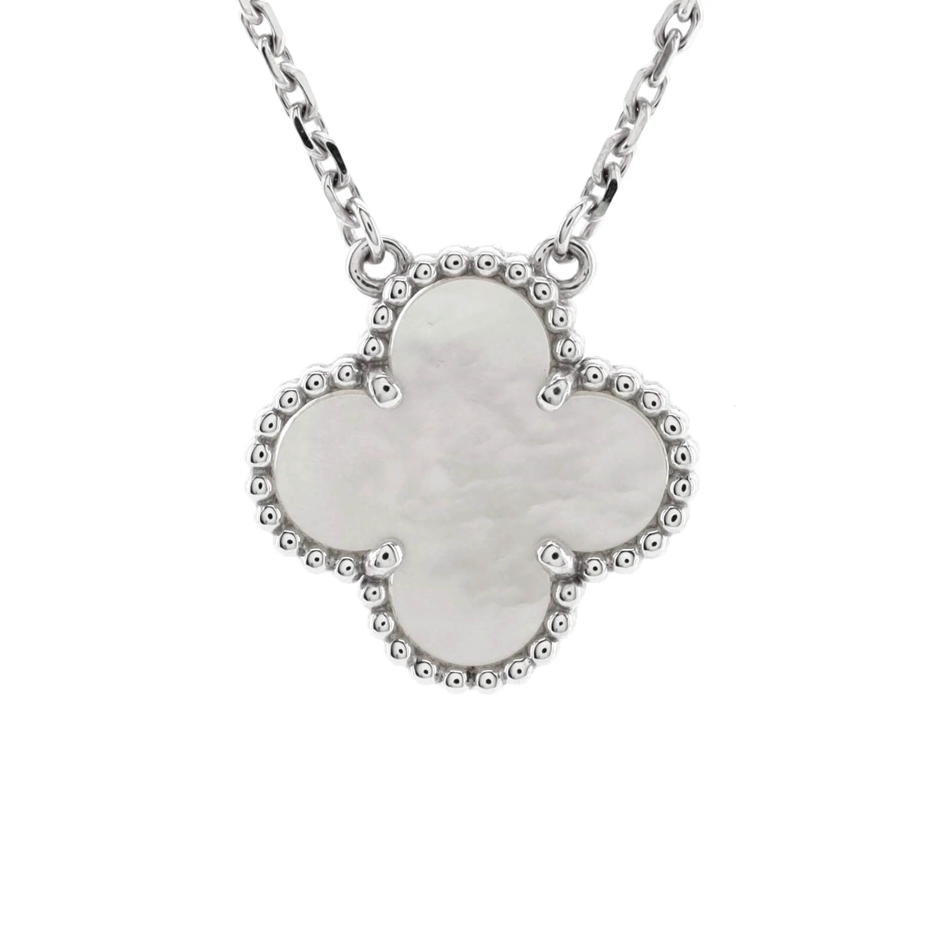 Vintage Alhambra Pendant Necklace 18K White Gold and Mother of Pearl