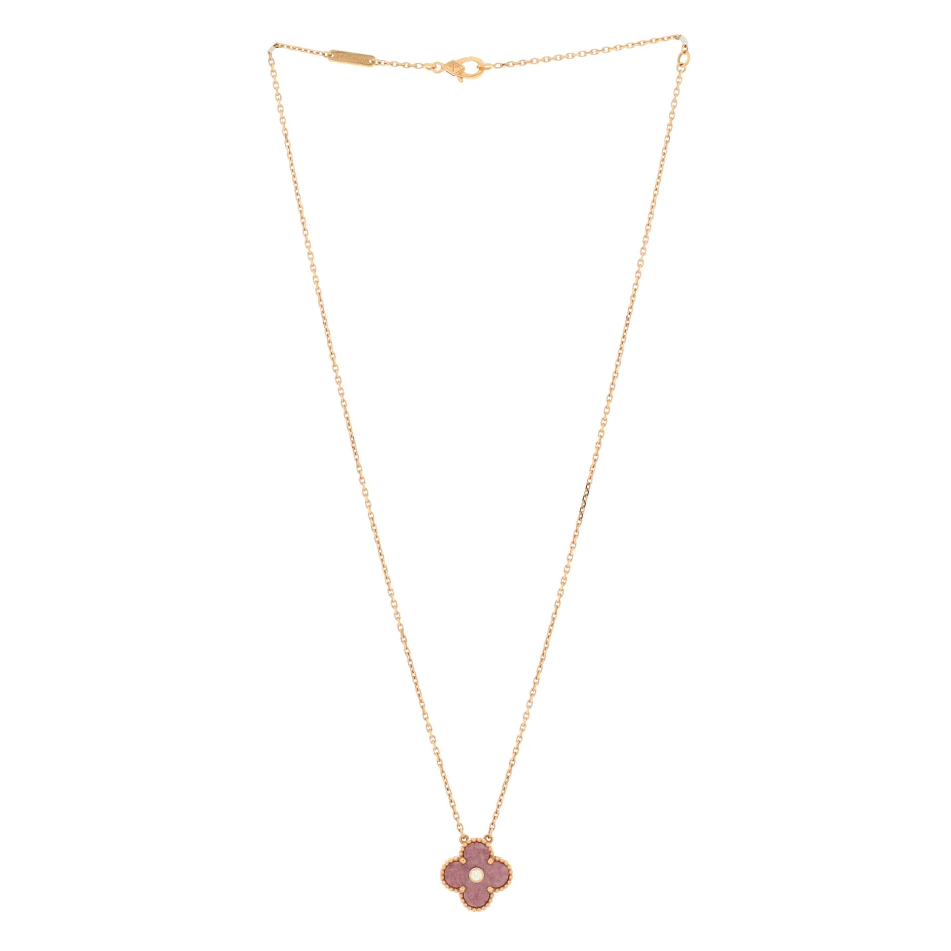 Vintage Alhambra Pendant Necklace 18K Rose Gold and Rhodonite with Diamond
