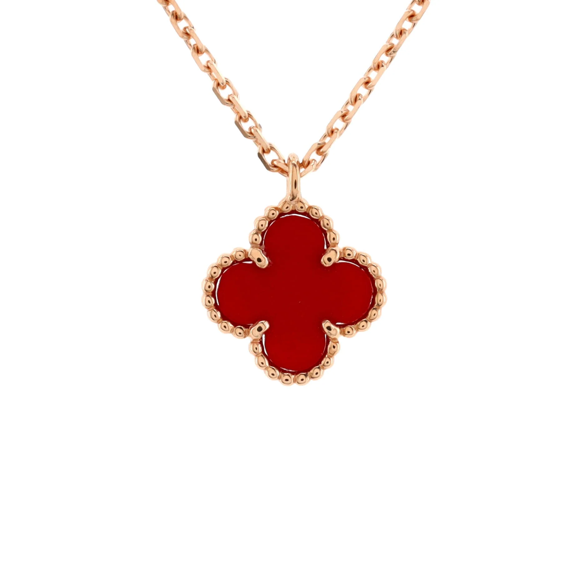 Sweet Alhambra Pendant Necklace 18K Rose Gold and Carnelian