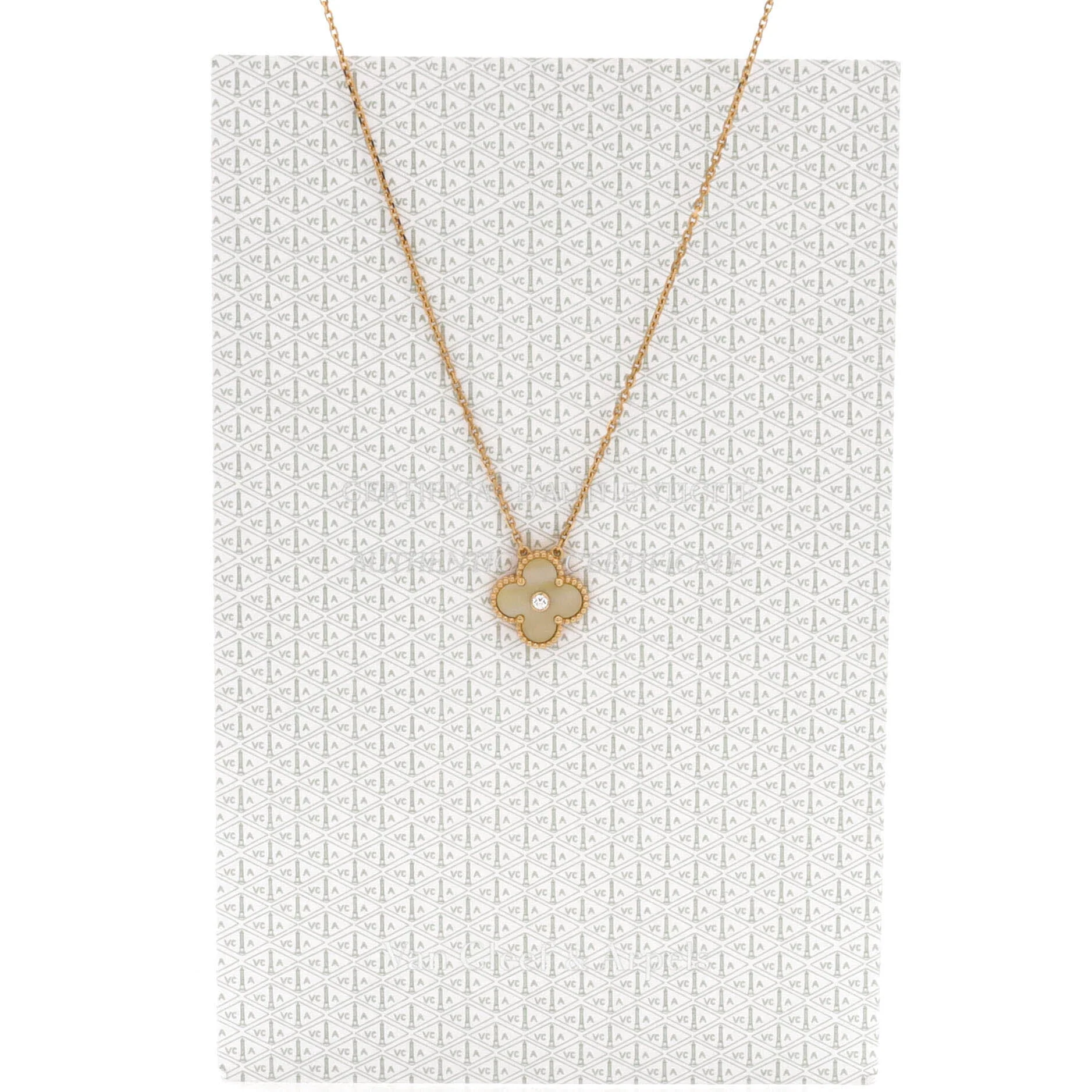 Vintage Alhambra Pendant Necklace 18K Yellow Gold and Gold Mother of Pearl with Diamond