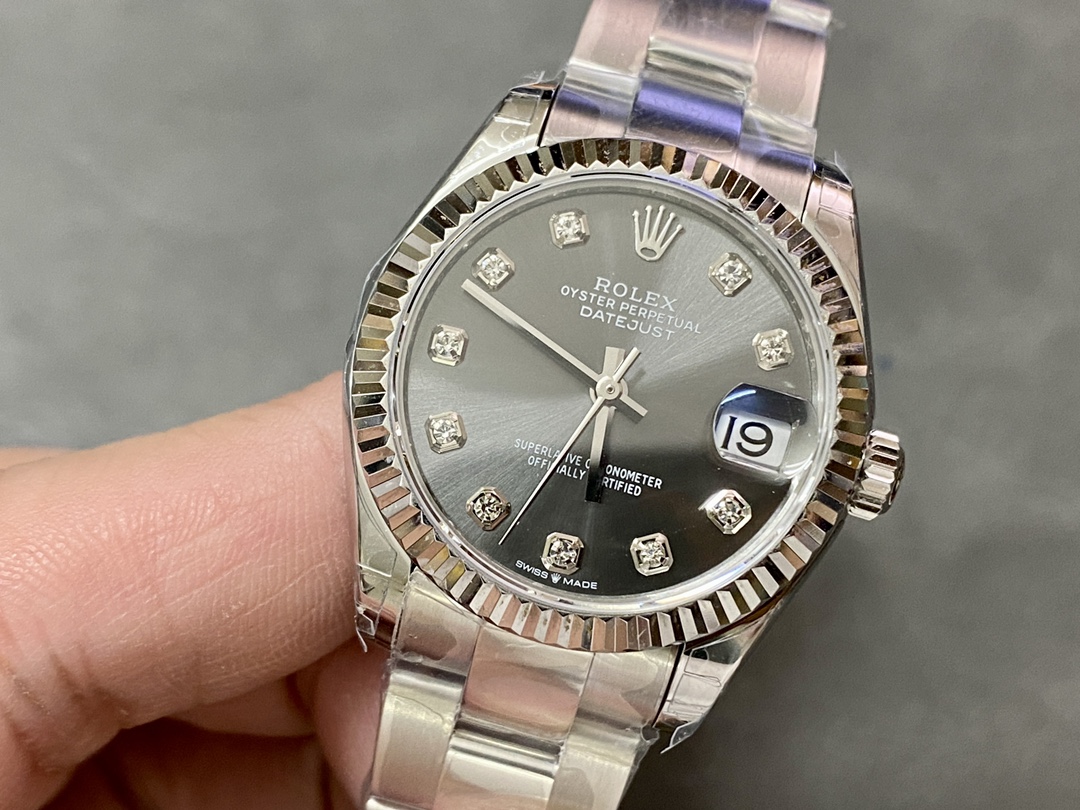 Rolex Datejust 31 Grey Diamond Dial Fluted Bezel 278274 Women's Watch