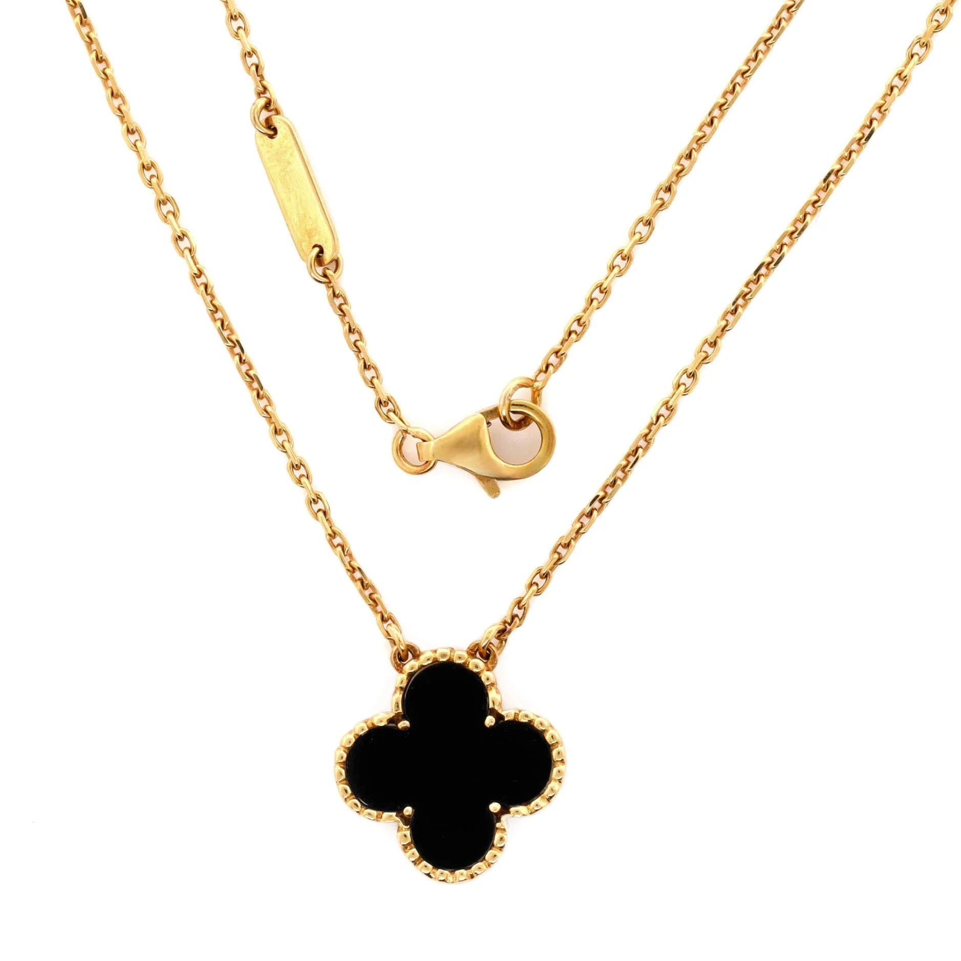 Vintage Alhambra Pendant Necklace 18K Yellow Gold and Onyx