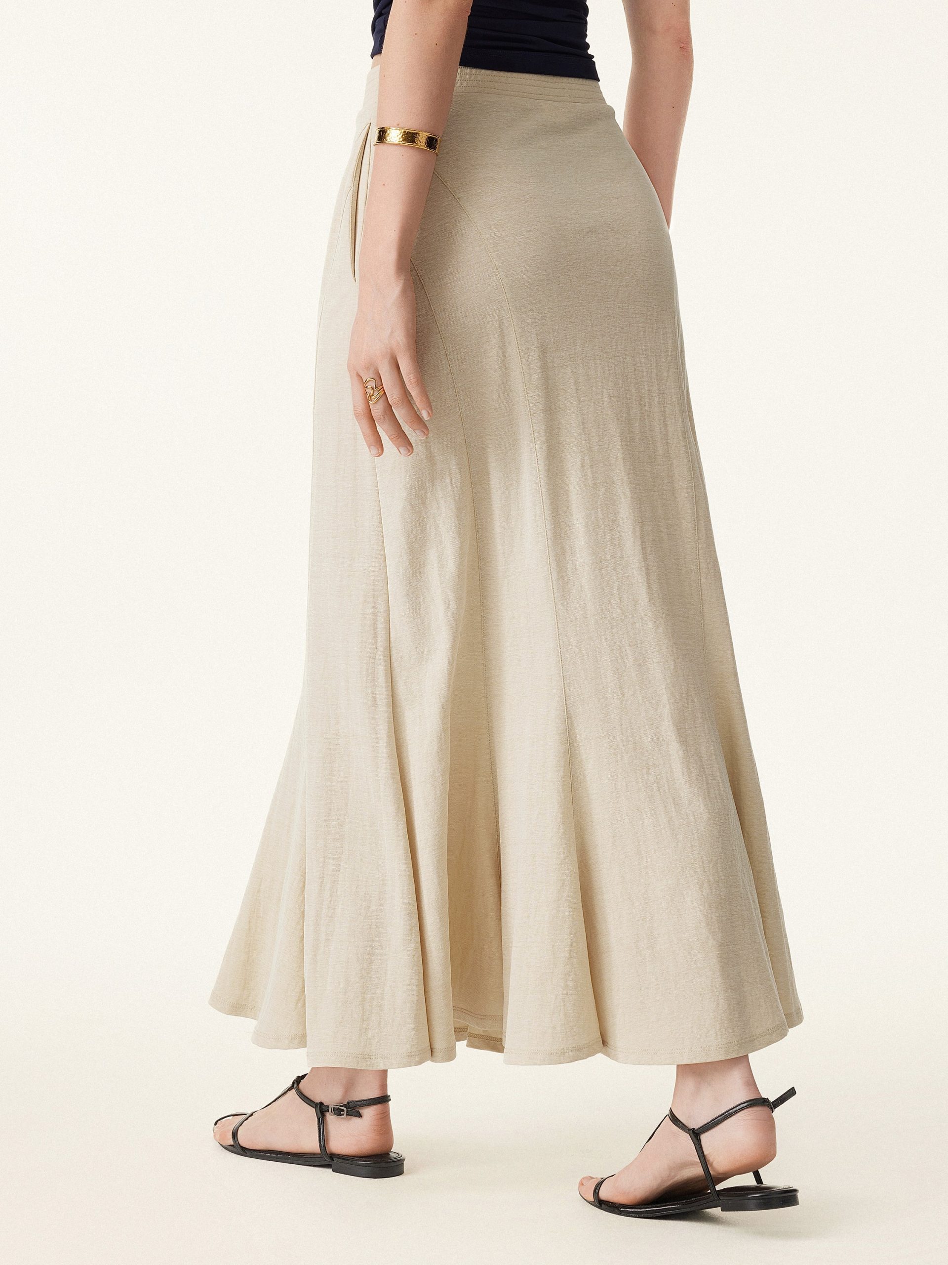 Wrinkle-free Cotton-linen Pull-on Midi Skirt