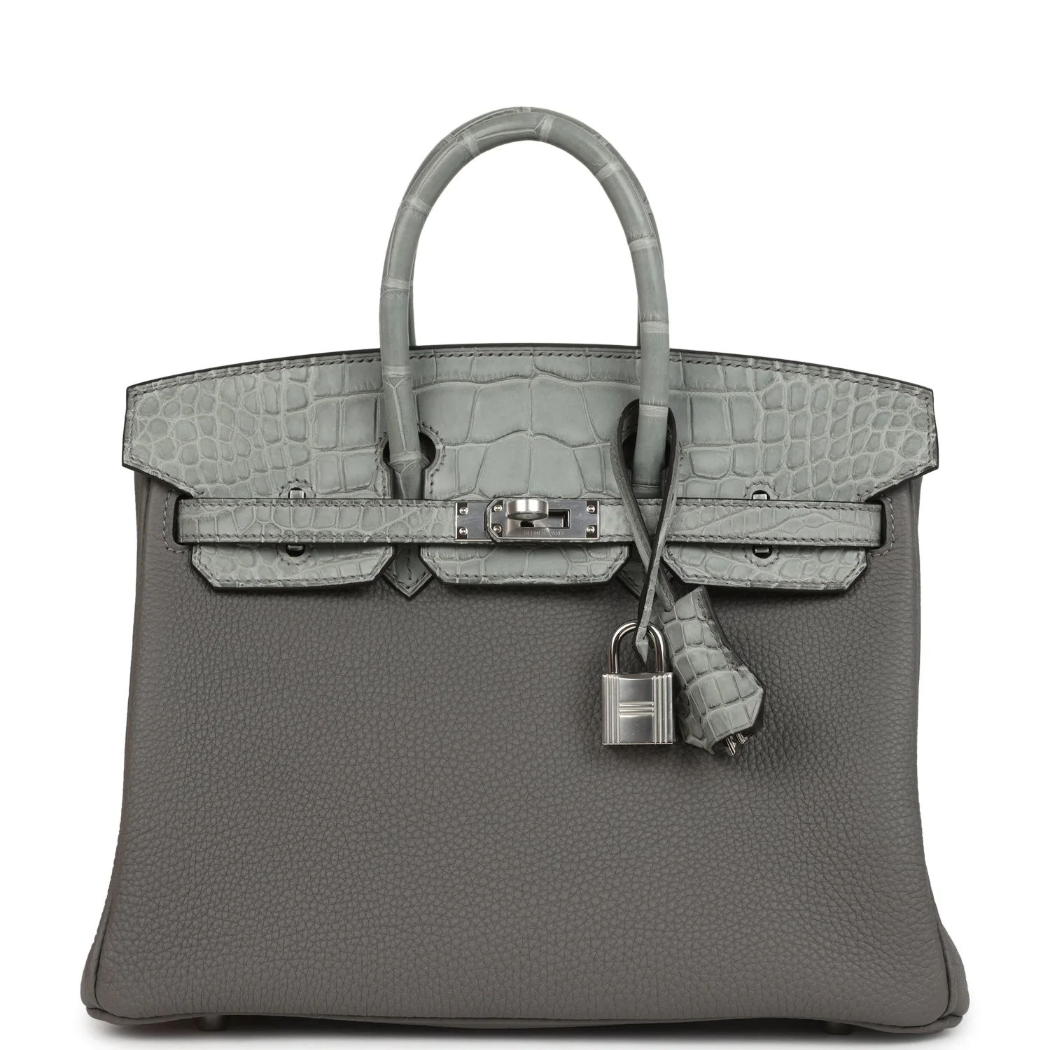 Hermes Birkin 25 Gris Meyer Togo and Gris Ciment Matte Alligator Touch Palladium Hardware