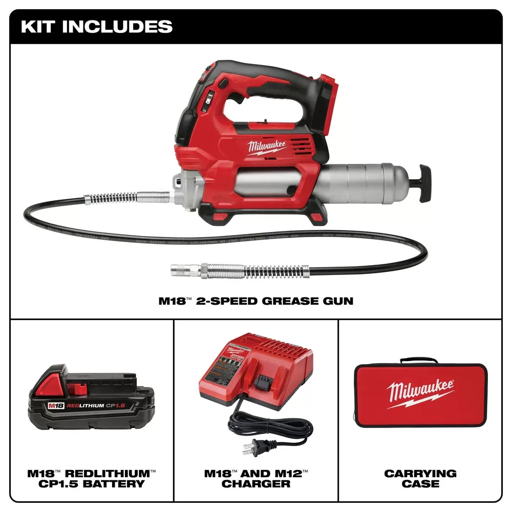 Milwaukee 2646-21CT M18 18V 2-Speed 48-Inch Hose Grease Gun Kit