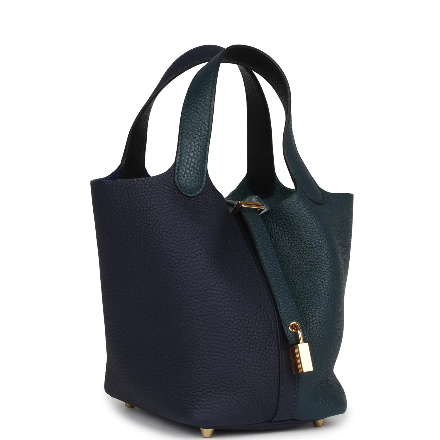 Hermes Picotin Lock 18 Casaque Bleu Nuit and Vert Cypress Clemence Gold Hardware