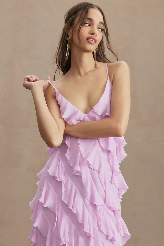 Jia Bias-Cut Ruffled V-Neck Gown LILAC