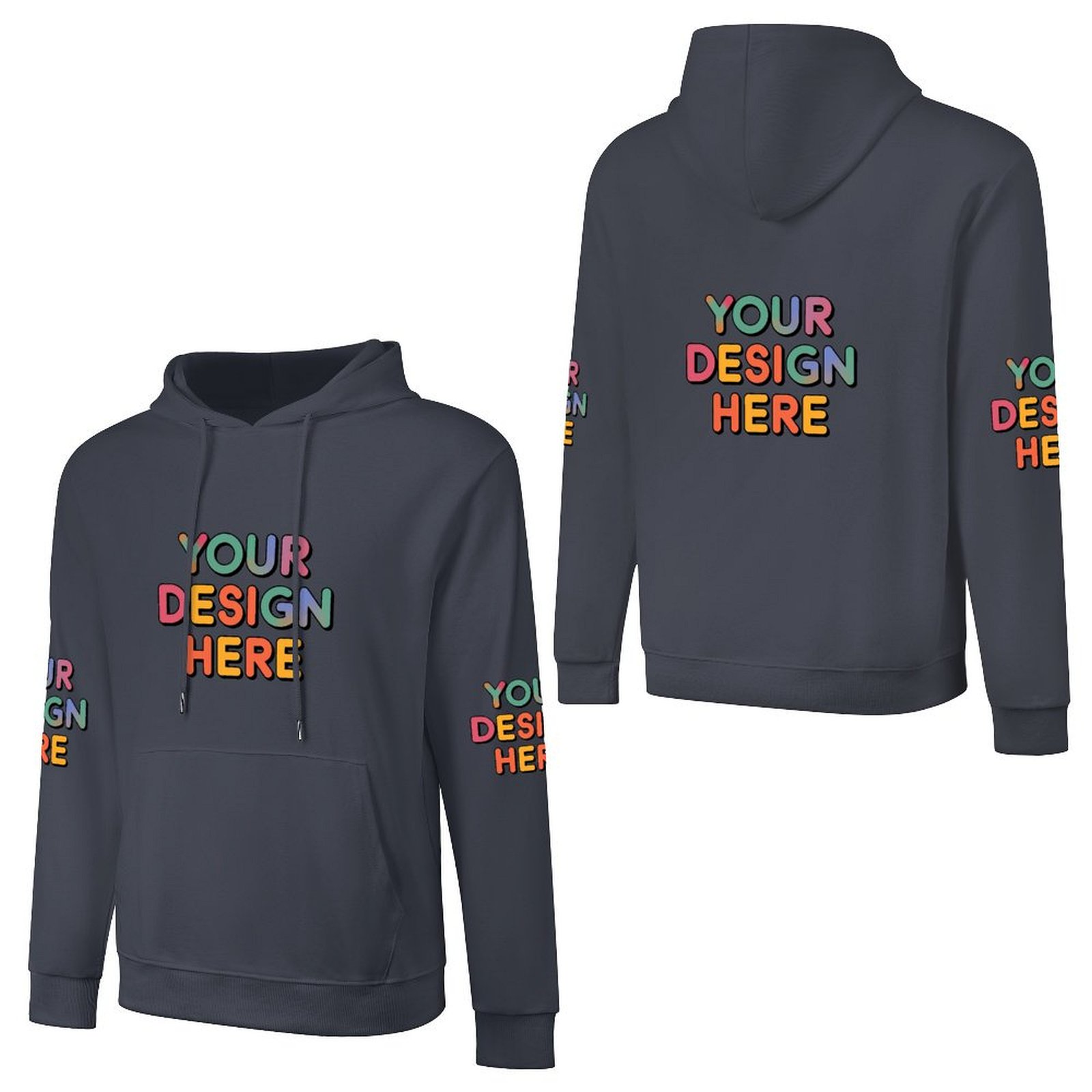 Customized Men’s Fashionable Hooded Sweater with Front, Back, and Sleeve Prints