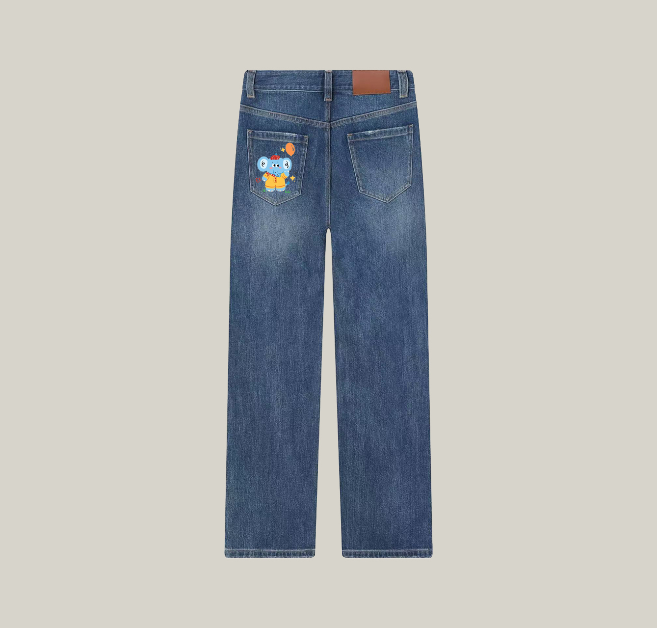 A pair of jeans featuring a little elephant print—an essential item for your summer wardrobe.