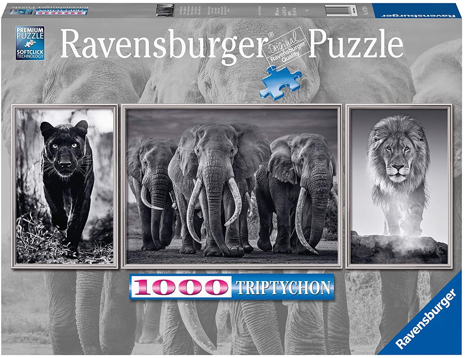 Triptychon Panthers, Elephants, Lions 1000 Piece Puzzle