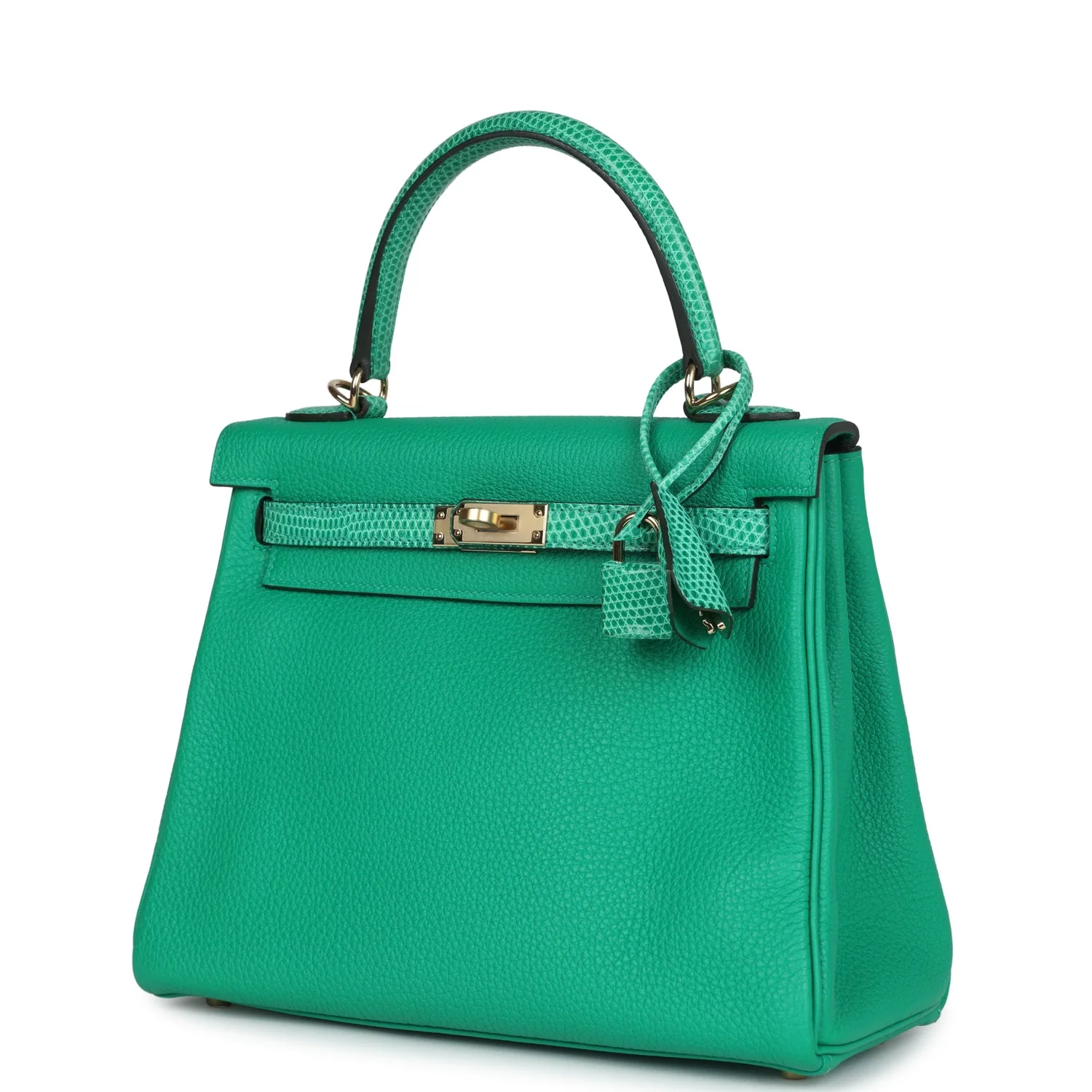 Hermes Kelly Retourne 25 Menthe Togo and Varanus Niloticus Lizard Touch Permabrass Hardware