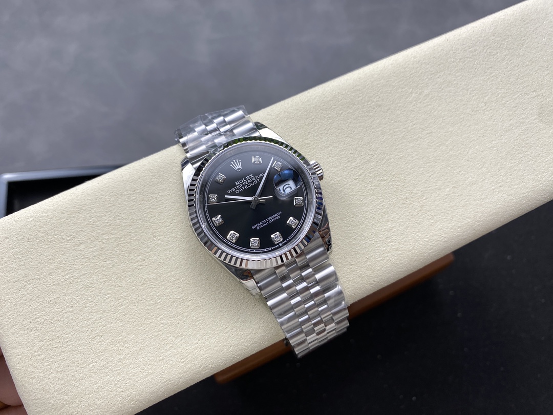 Rolex Datejust 126234 Fluted Bezel Black Diamond Dial 36MM Unisex Replica Watch