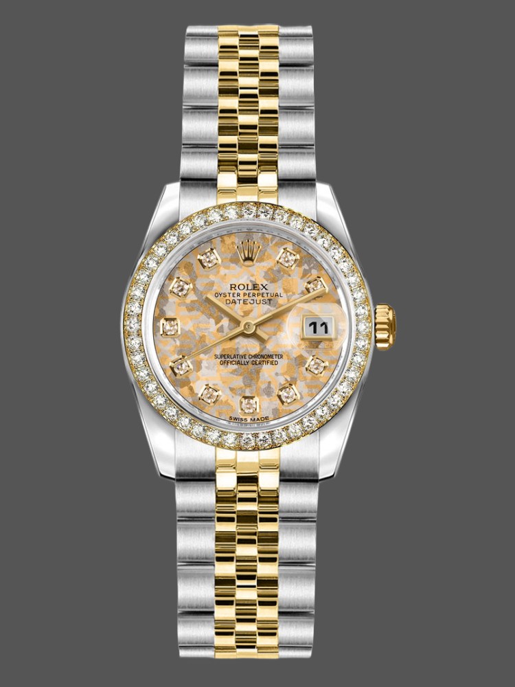 Rolex Datejust 179383 Jubilee Crystal Grey and Champagne Dial 26MM Lady Replica Watch