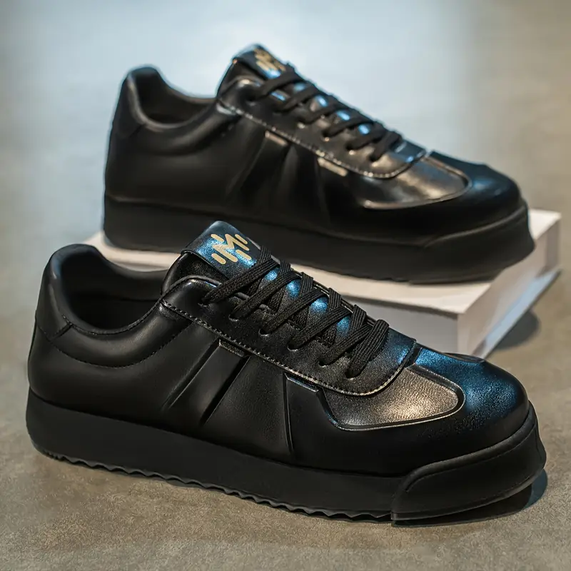 Low-Top PU upper shell slanted side design lace-up thick-soled skate shoes