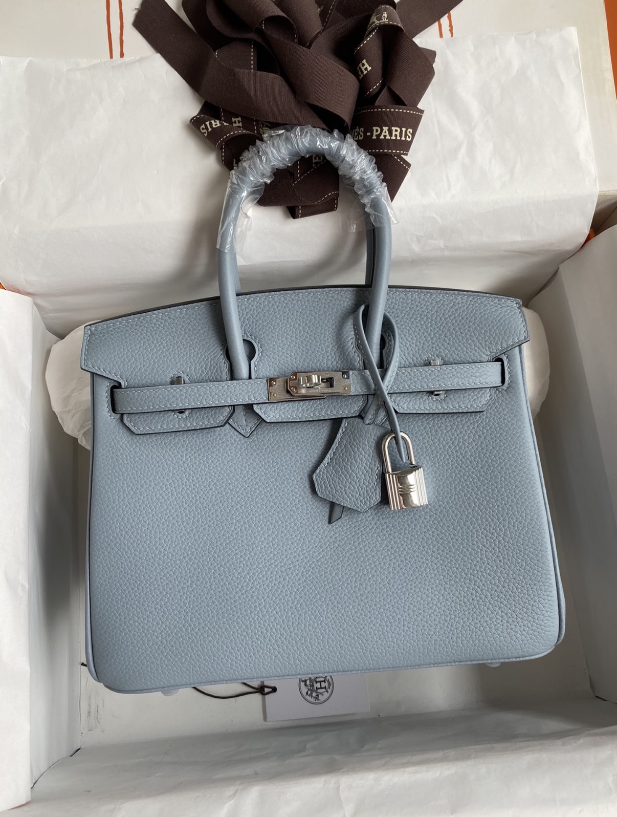 Birkin 25-30 linen blue silver buckle Custom - Artisantouchss