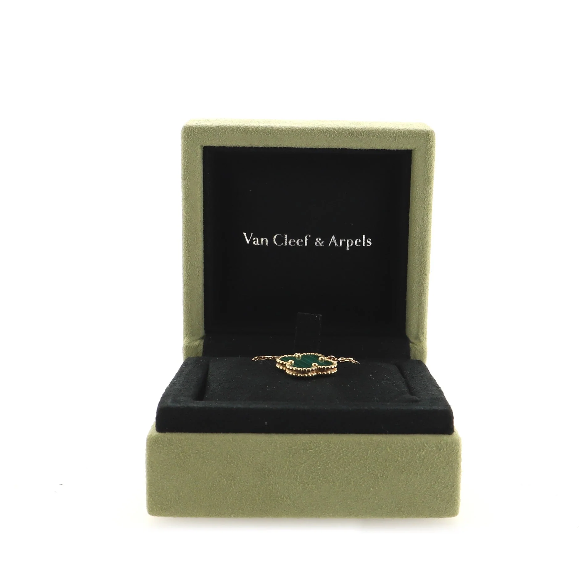 Vintage Alhambra Pendant Necklace 18K Yellow Gold and Malachite