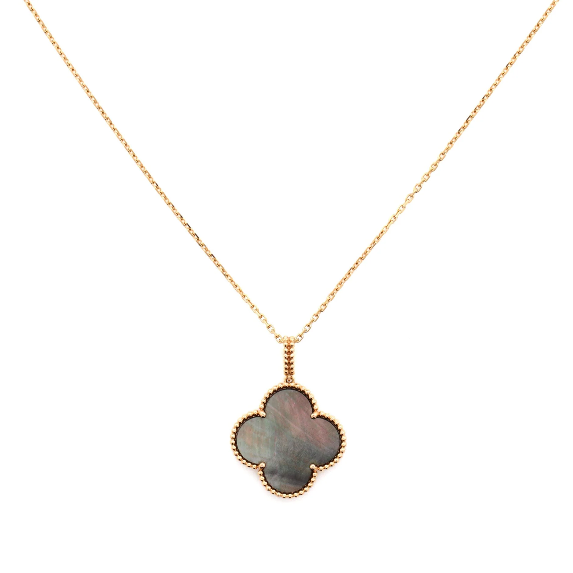 Magic Alhambra Pendant Long Necklace 18K Rose Gold and Grey Mother of Pearl