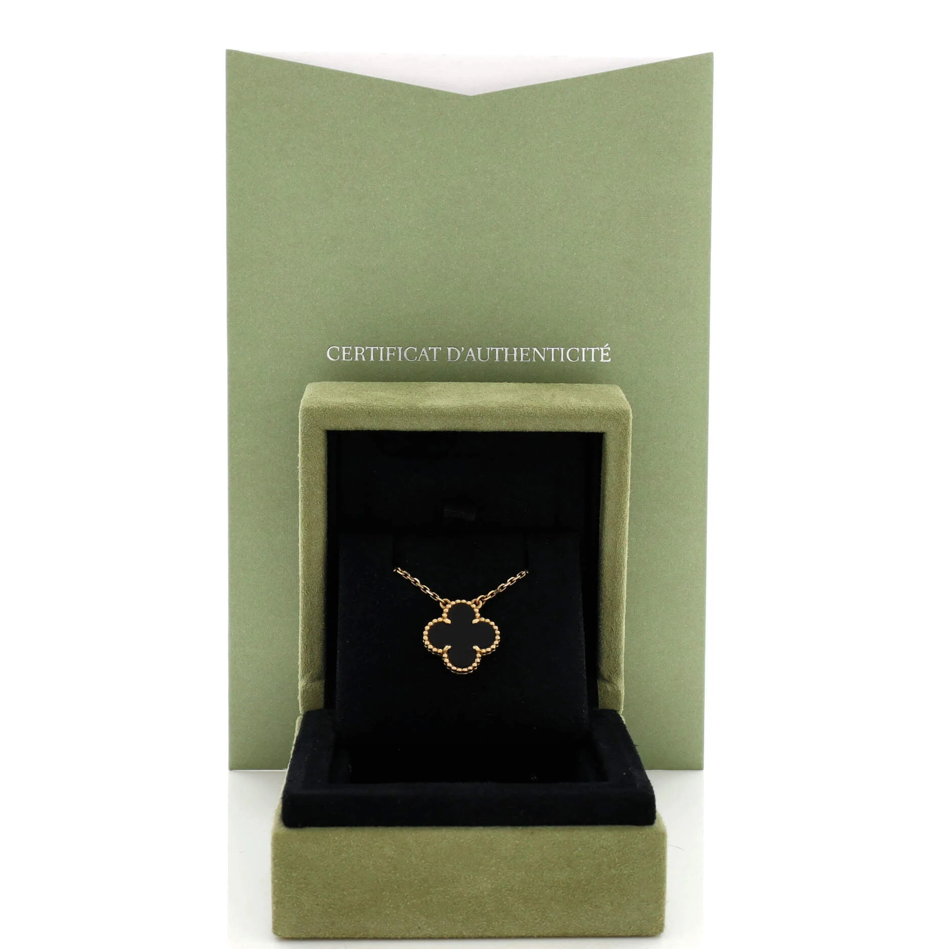 Vintage Alhambra Pendant Necklace 18K Yellow Gold and Onyx