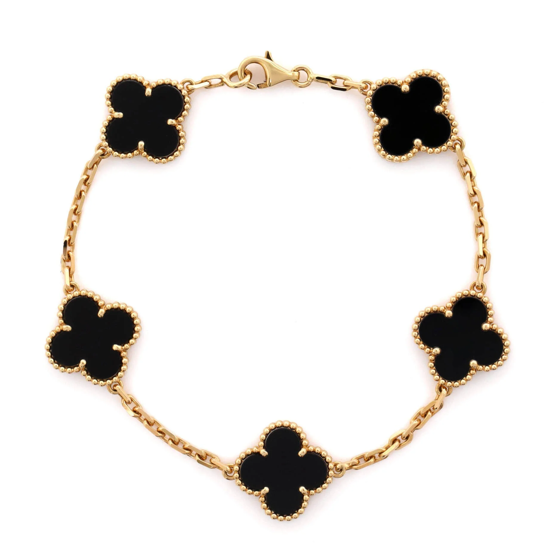 Vintage Alhambra 5 Motifs Bracelet 18K Yellow Gold and Onyx
