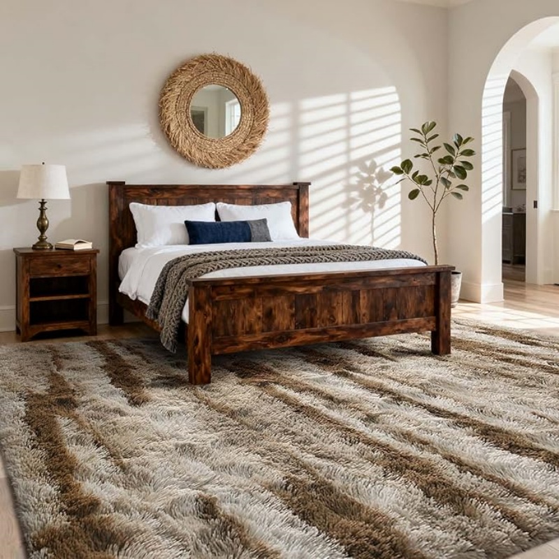 6x9 Ft Large Shag Black Rug for Living Room