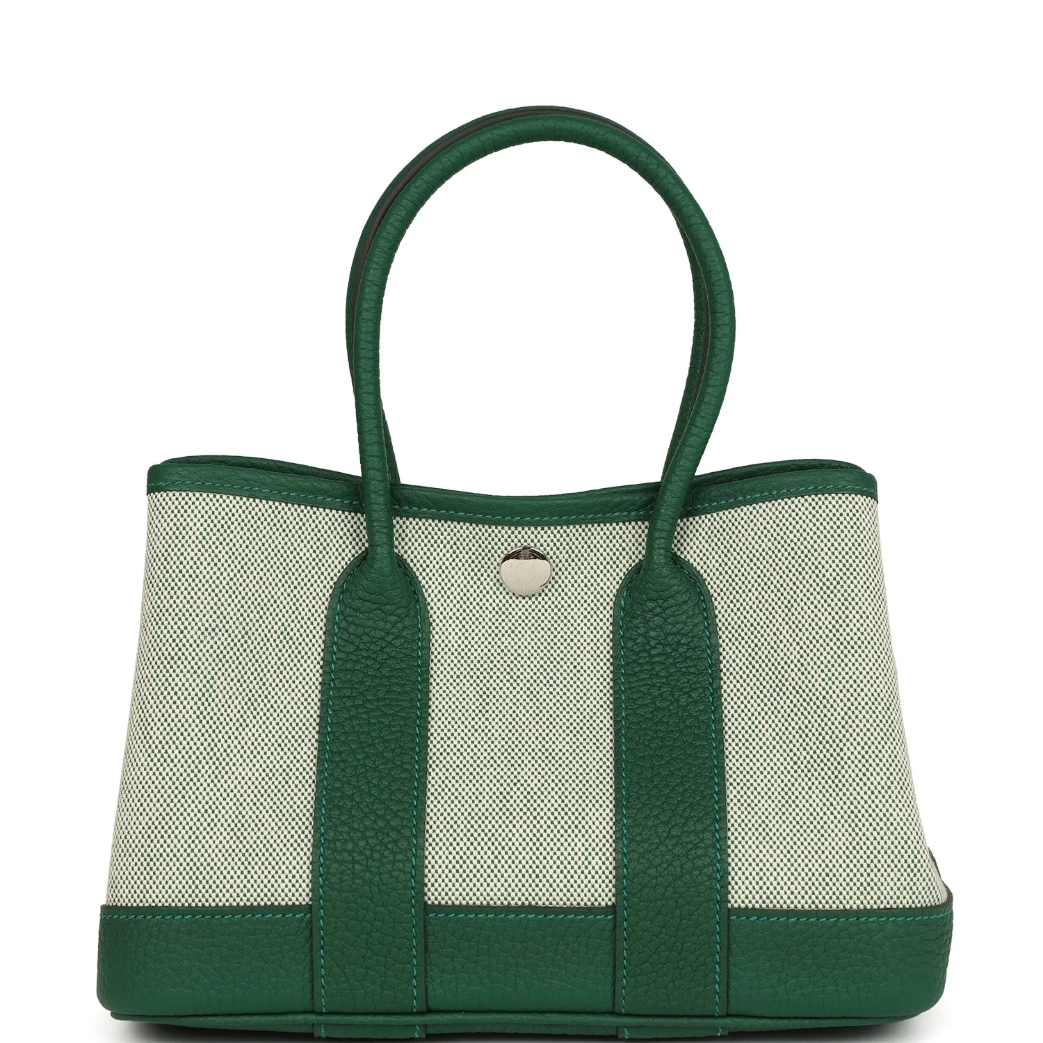 Hermes Garden Party Neo 23 Vert Moyen-Ecru Toile H Canvas and Vert Moyen Negonda Palladium Hardware