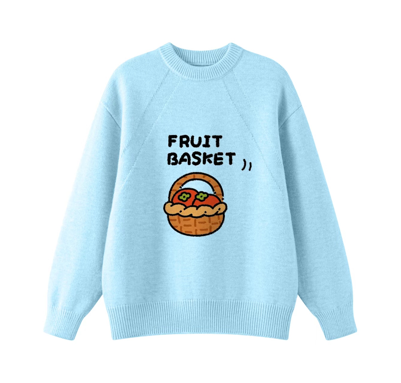 This adorable knit sweater features a fruit basket pattern and a crew neck pullover design. Its design also makes it an ideal choice for winter wear.