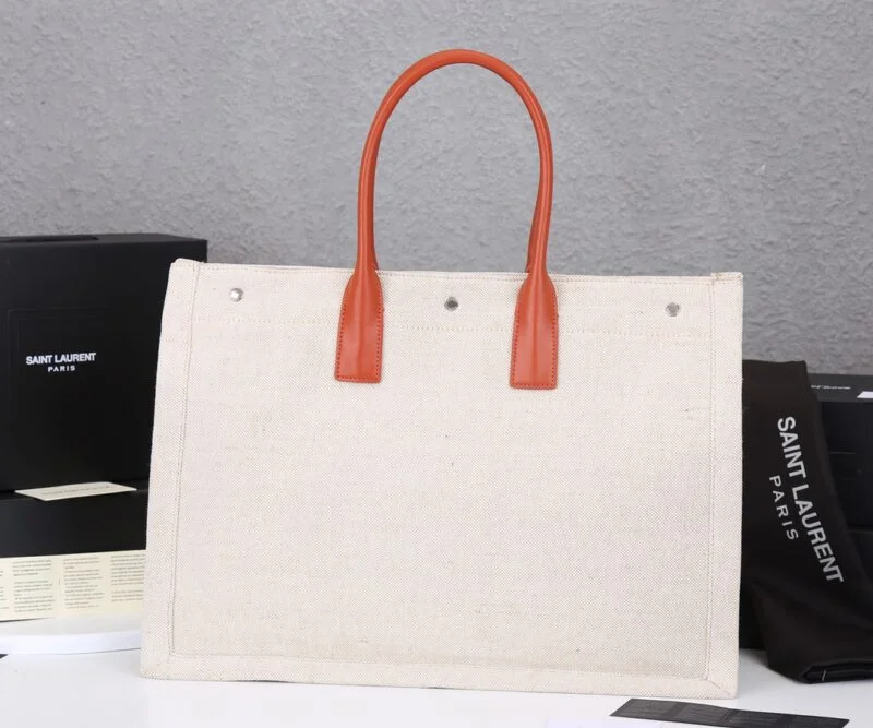 Ysl Rive Gauche Tote Bag In Linen And Leather