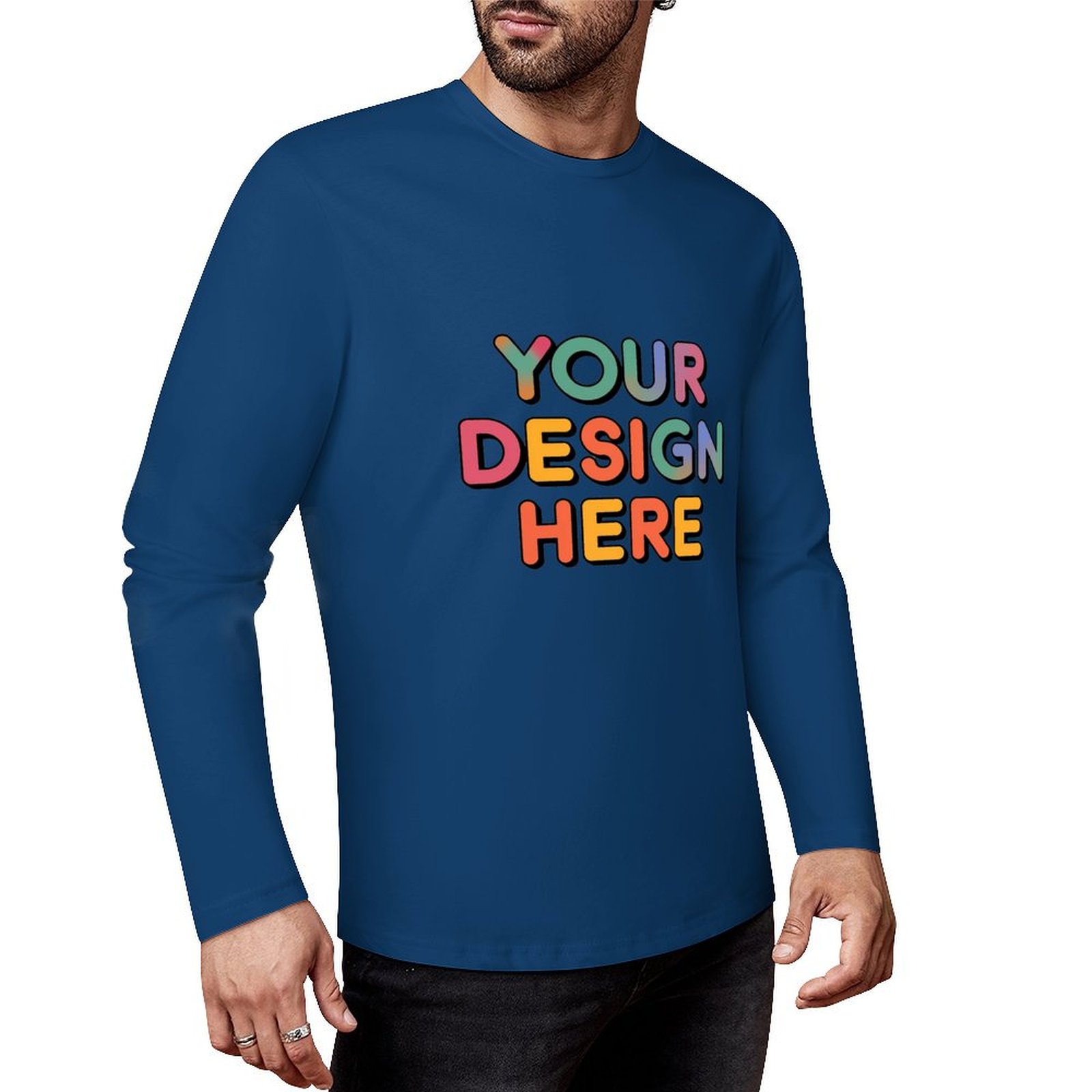 Customized Men’s Pure Cotton Long Sleeved T-Shirt Printed on Front