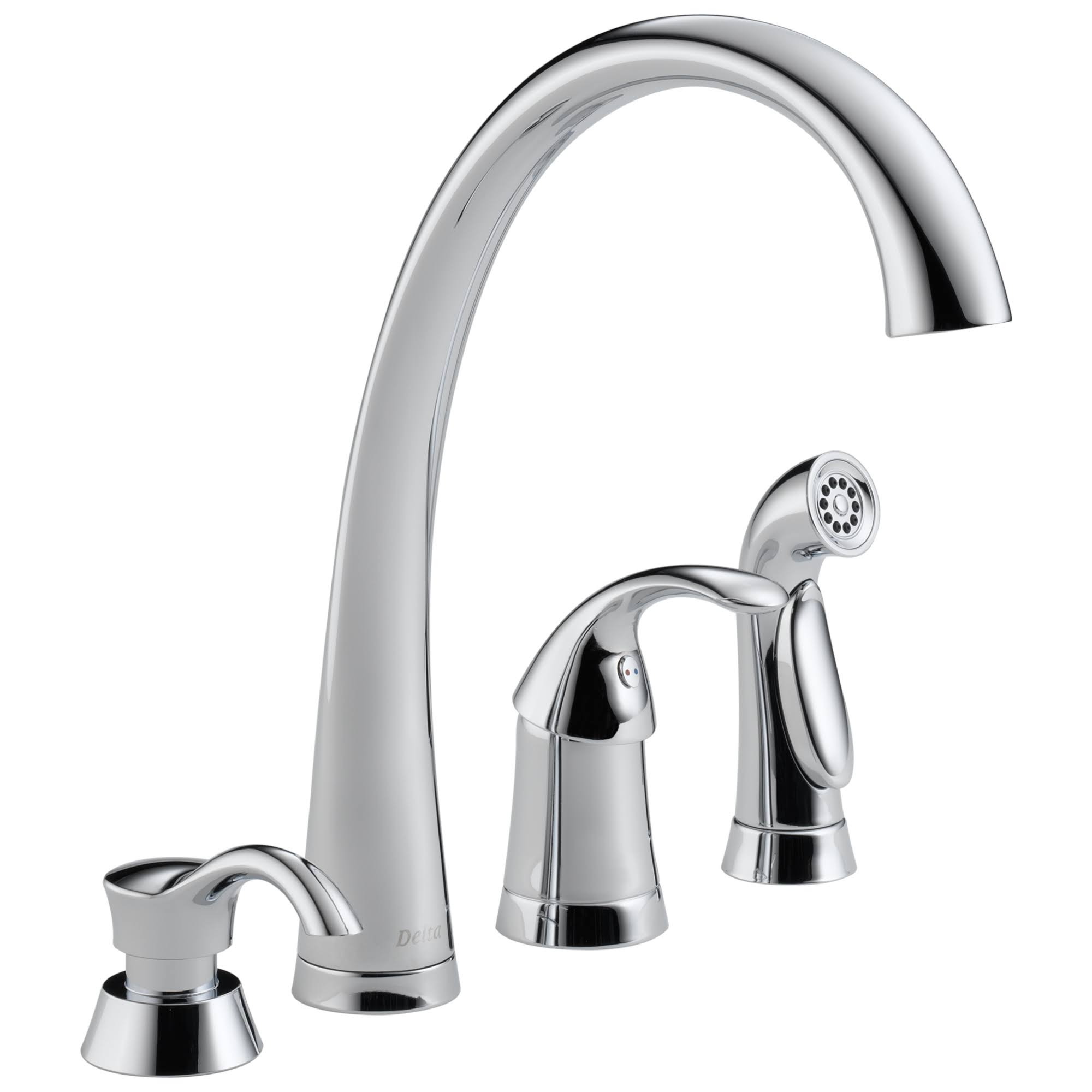 Delta 4380-SD-DST Pilar Single Handle Kitchen Faucet with Spray and Soap Dispenser, Chrome