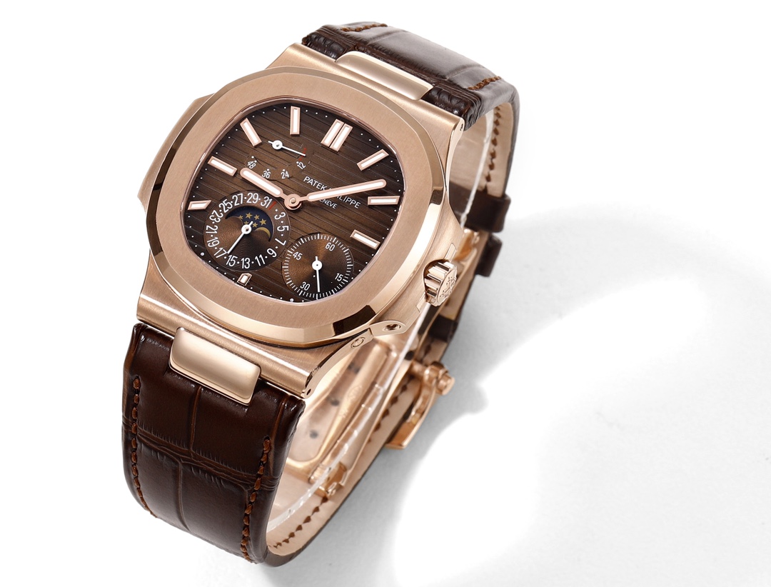 Patek Philippe Nautilus Moon Phases Rose & White Gold Slate Brown Dial 5712GR 001