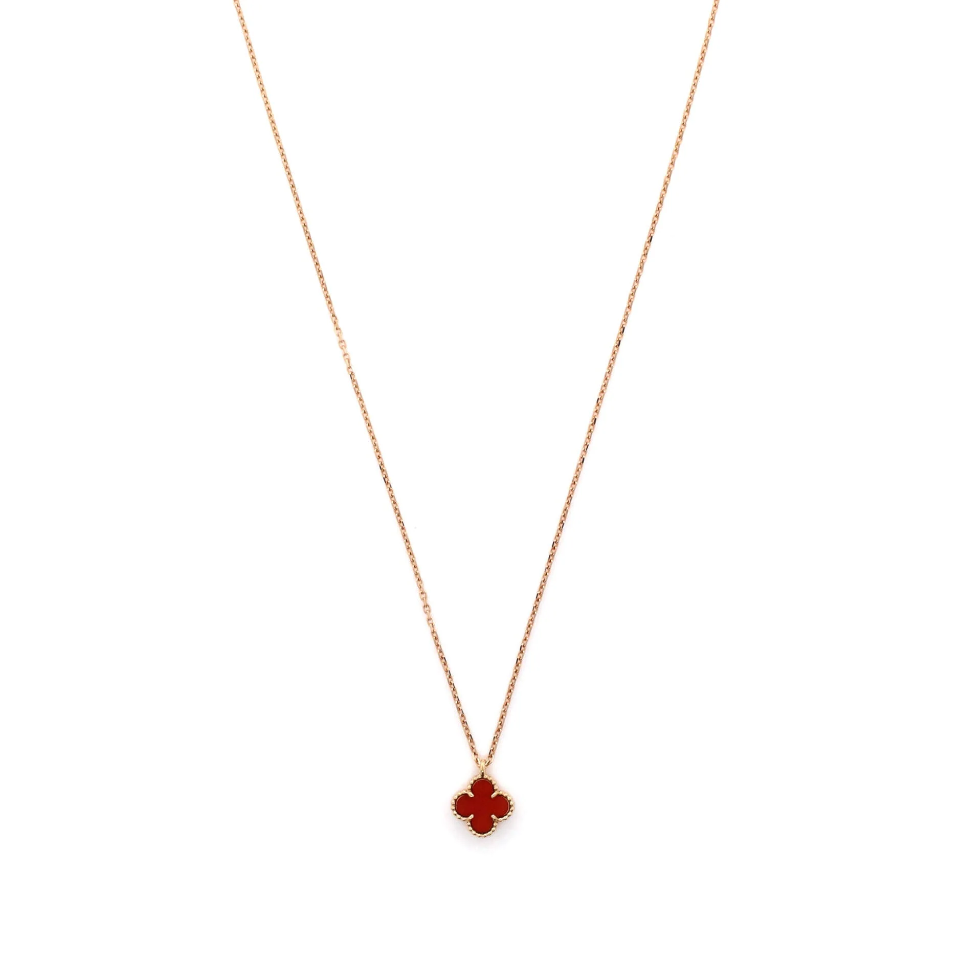 Sweet Alhambra Pendant Necklace 18K Rose Gold and Carnelian