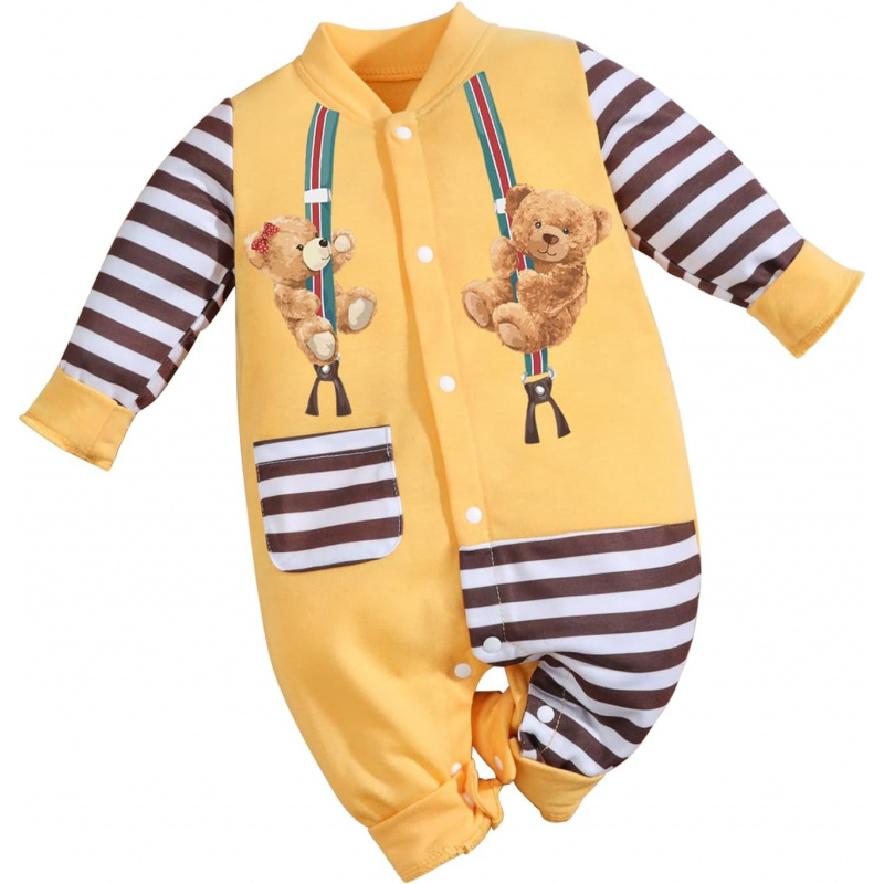 VAELIRAEL Newborn Baby Boys Girl Adorable Bear Striped Long Sleeve