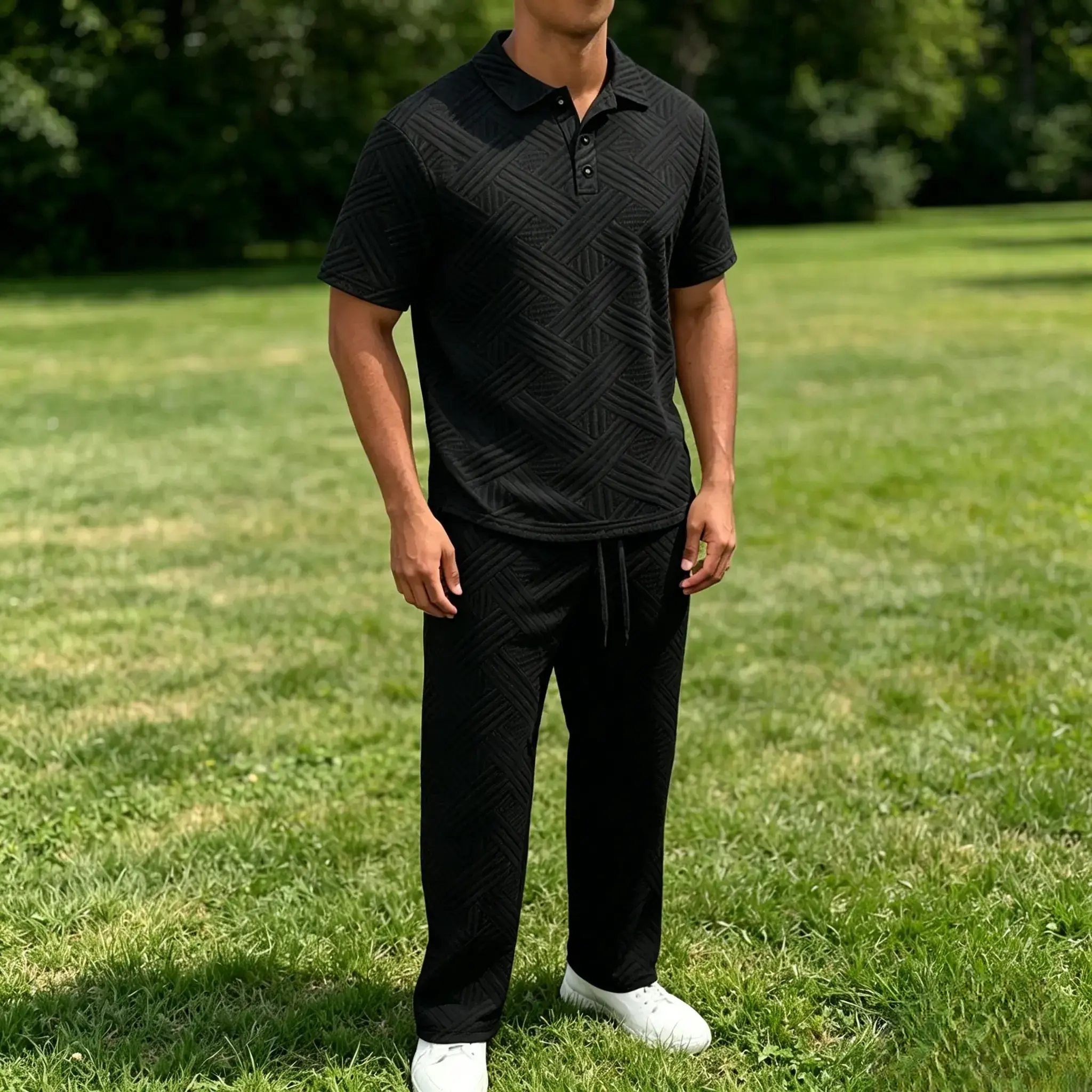 Mivanity Stylish Jacquard Textured Polo Shirt Sets