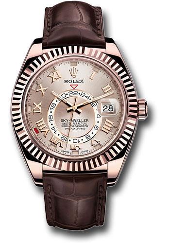 Rolex,Sky-Dweller Everose Gold Sky-Dweller Watch - Sundust Roman Dial - Brown Leather Strap - 326135 su