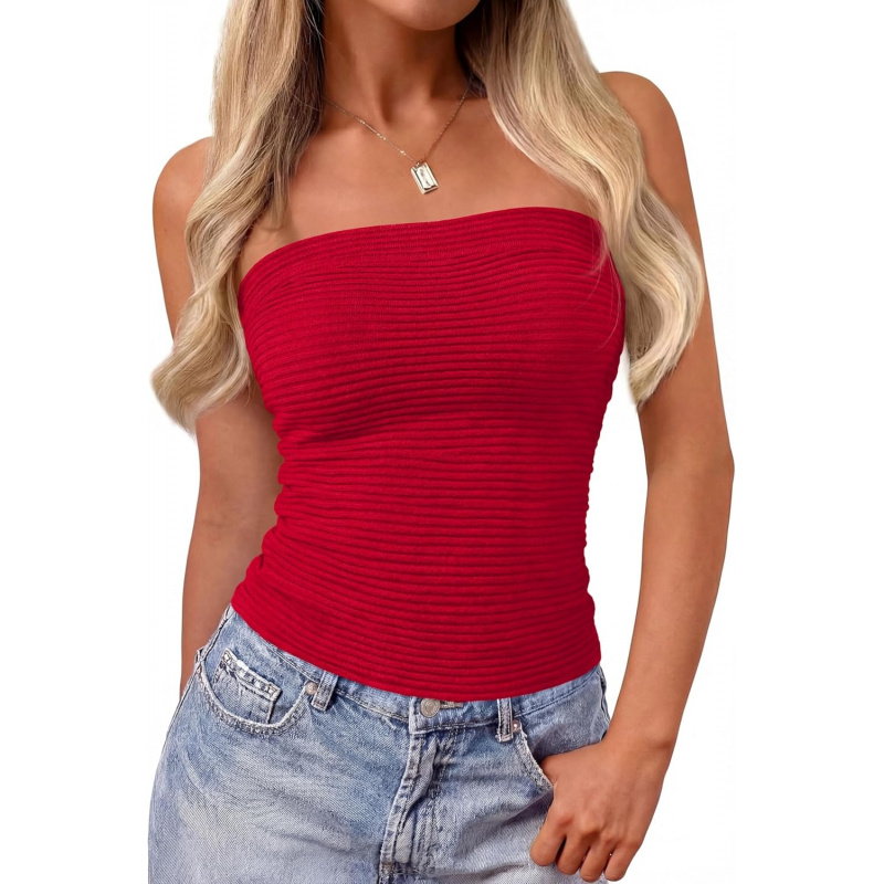 AURETOP Women's Strapless Tube Top Y2K Ribbed Knit