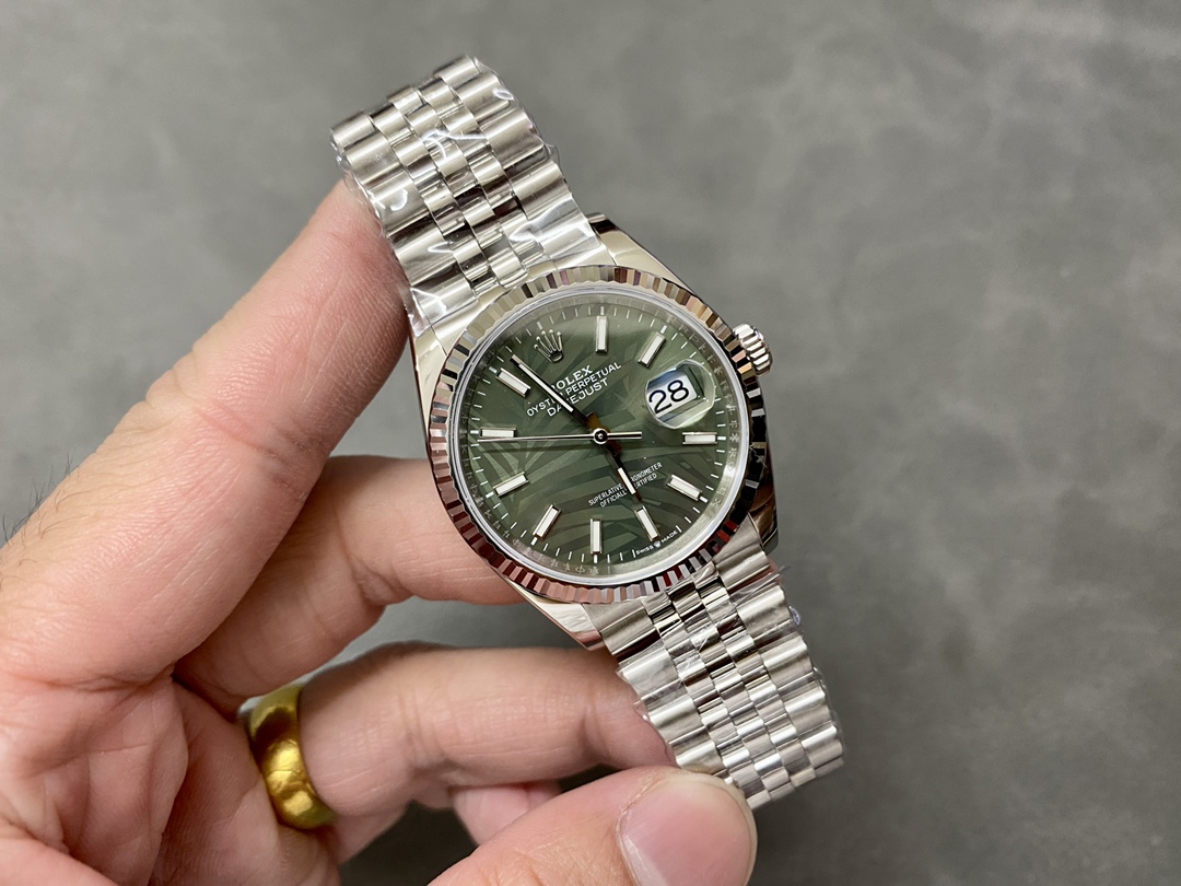 Rolex Datejust 126234 Olive Green Palm Motif Dial 36MM Unisex Replica Watch