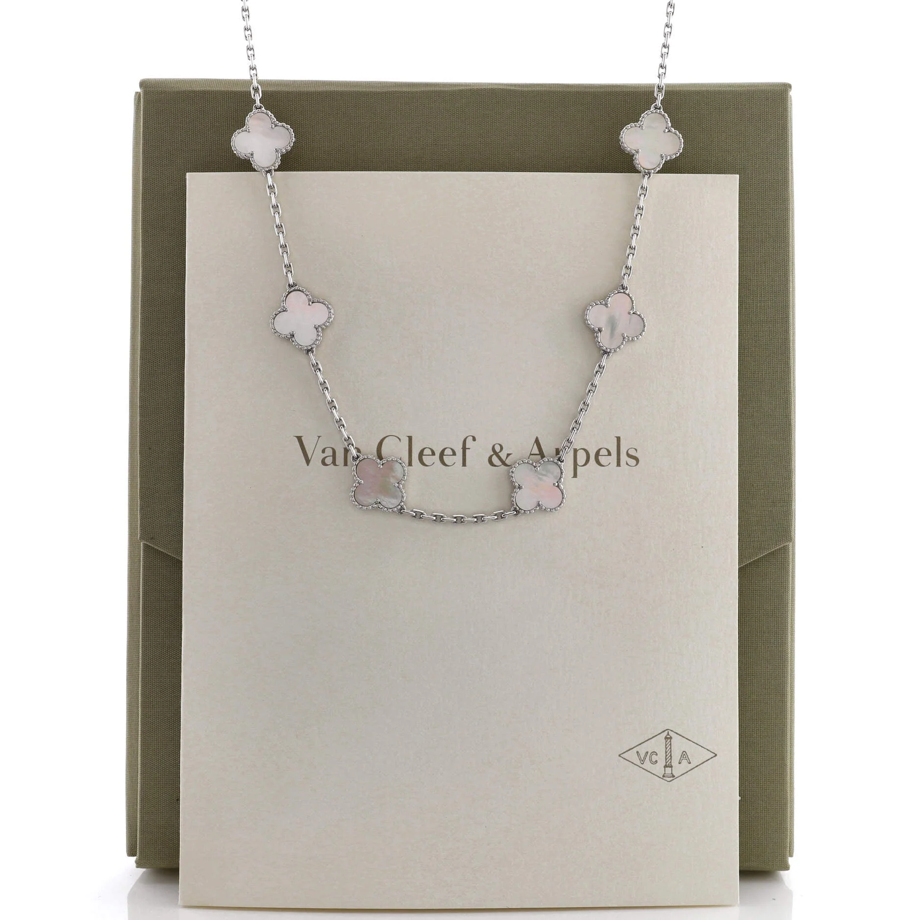 Vintage Alhambra 10 Motifs Necklace 18K White Gold and Mother of Pearl