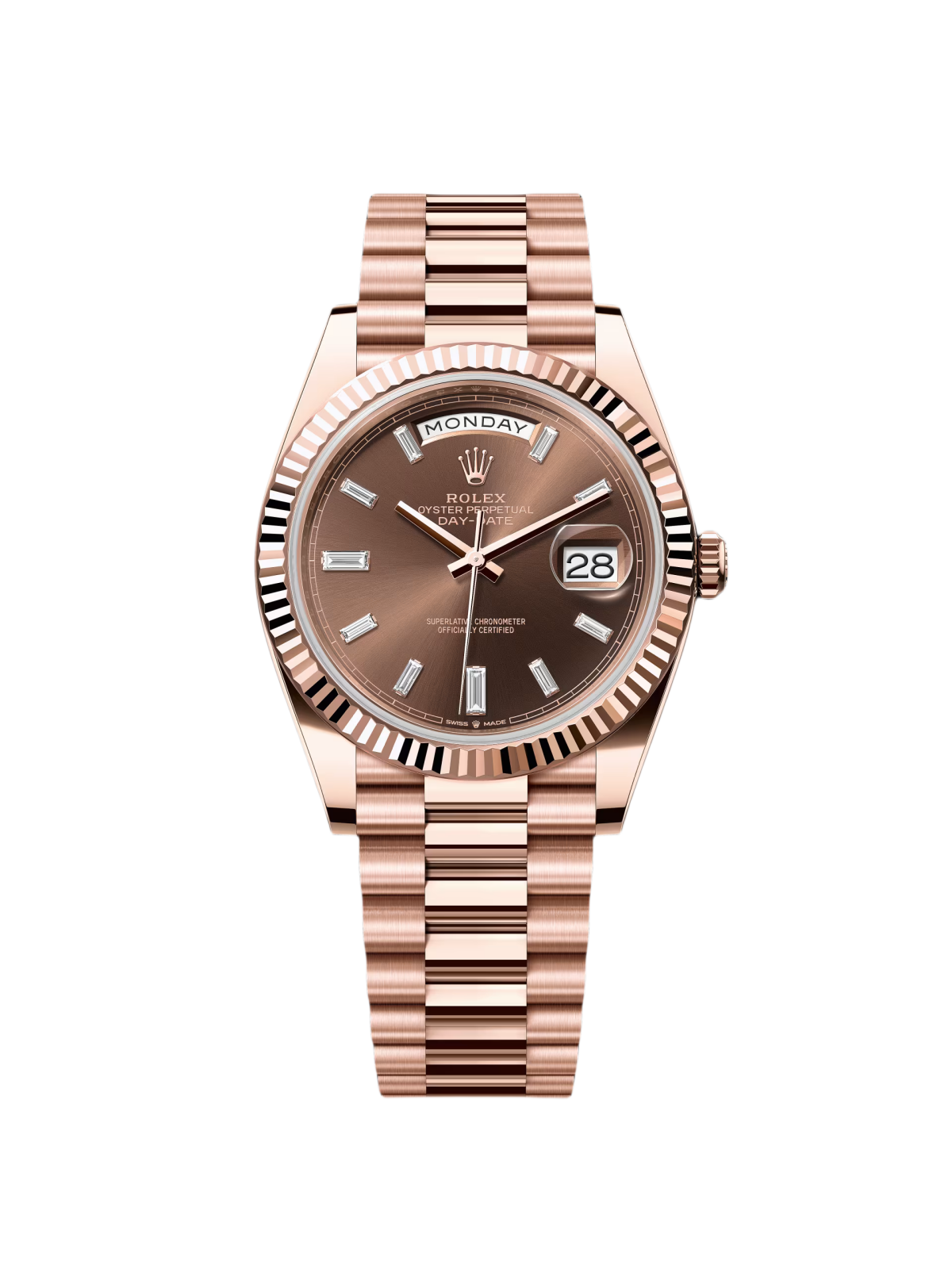 【Super Clone】RLX  Day-Date "President" 40mm Everose Gold Chocolate Diamond Baguette Dial - 228235